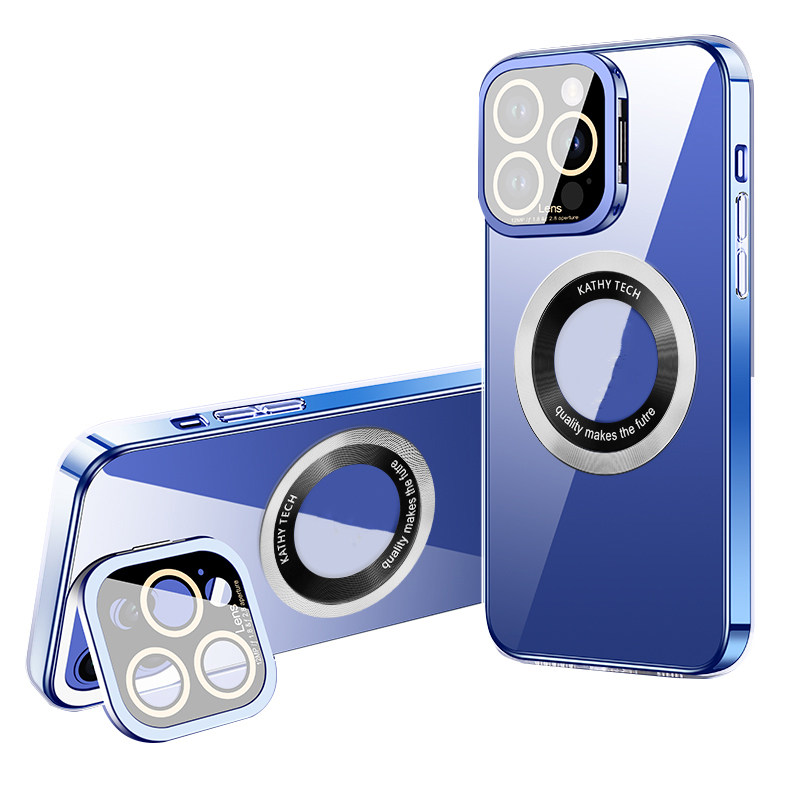 

Für Das Iphone 13 Pro Max Soft TPU Elektroplierende Telefonhülle Kickstand Cover Mit Lens Film - Transparent, iPhone 13 Pro Max