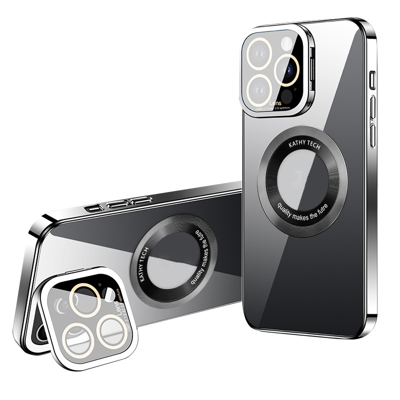 

Für Das Iphone 13 Pro Max Soft TPU Elektroplierende Telefonhülle Kickstand Cover Mit Lens Film - Schwarz, iPhone 13 Pro Max