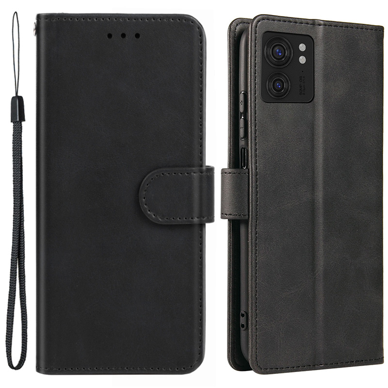 

Für Motorola Edge 40 5G Leder Telefon Brieftasche Kälte Texturständer Telefonabdeckung Mit Riemen - Schwarz, Motorola Edge 40 5G