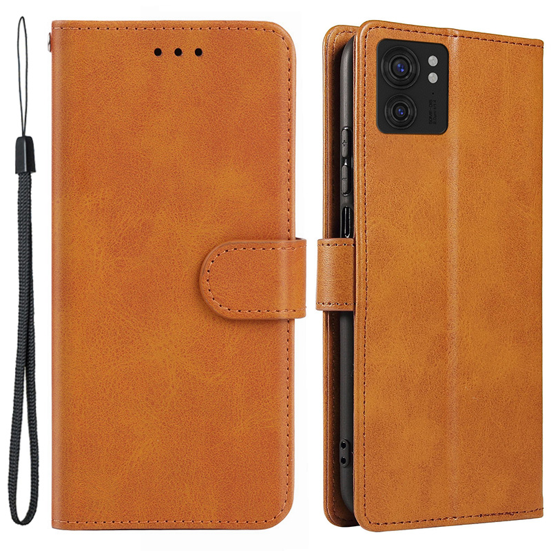 

Für Motorola Edge 40 5G Leder Telefon Brieftasche Kälte Texturständer Telefonabdeckung Mit Riemen - Khaki, Motorola Edge 40 5G