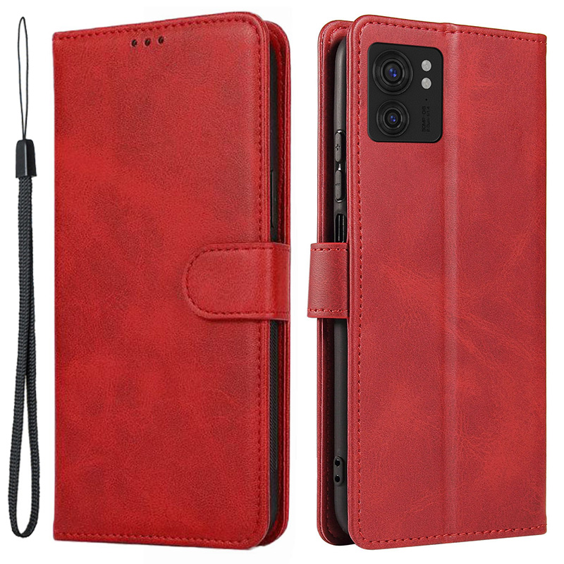 

Für Motorola Edge 40 5G Leder Telefon Brieftasche Kälte Texturständer Telefonabdeckung Mit Riemen - Rot, Motorola Edge 40 5G