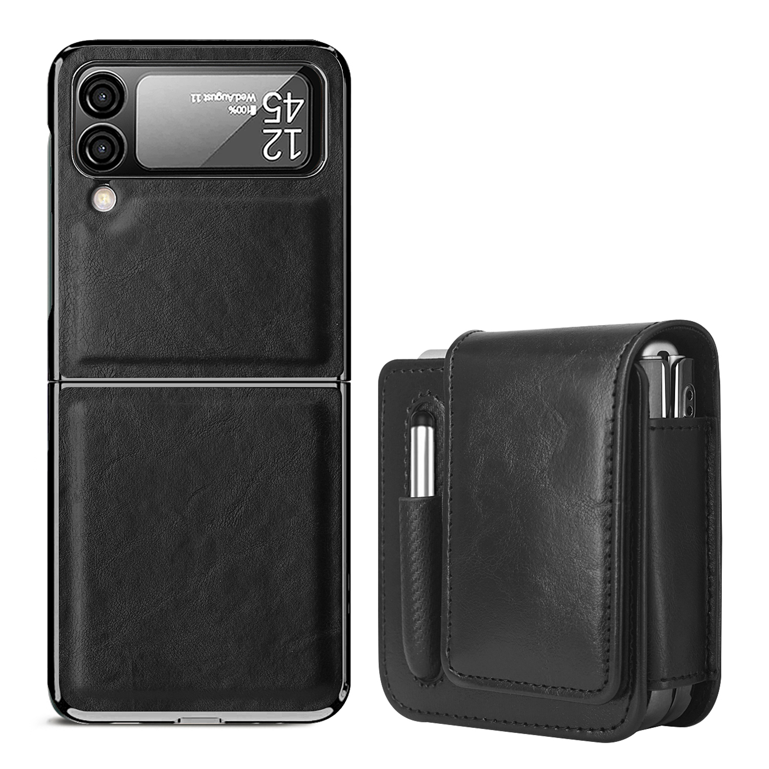 

Für Samsung Galaxy Z Flip4 5G PU Leder Telefon Hülle Kameraschutzabdeckung Mit Gürtelclipholster - Schwarz, Galaxy Z Flip4 5G
