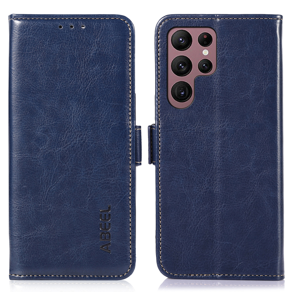 

ABEEL Für Samsung Galaxy S23 Ultra -telefon Brieftaschenhülle Crazy Horse Textur Lederständer Cover - Blau, Galaxy S23 Ultra