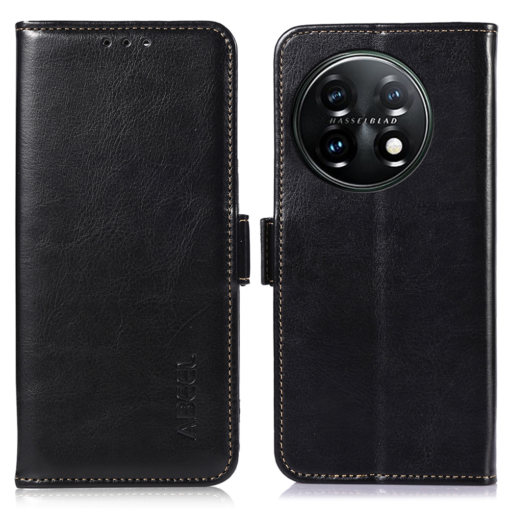 

Abeel Für OnePlus 11 5G PU Leder Handy Hülle Crazy Horse Textur Stand Wallet Flip Cover - Schwarz, OnePlus 11 5G