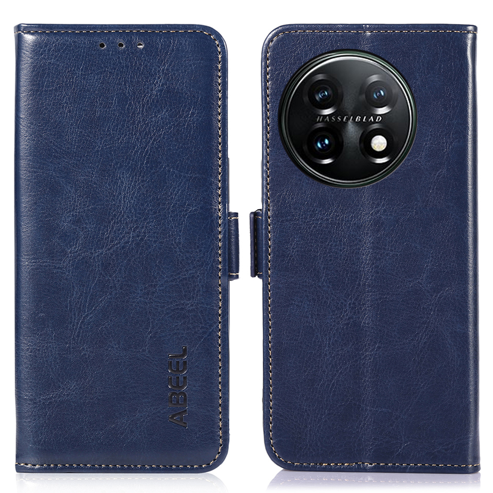 

Abeel Für OnePlus 11 5G PU Leder Handy Hülle Crazy Horse Textur Stand Wallet Flip Cover - Blau, OnePlus 11 5G