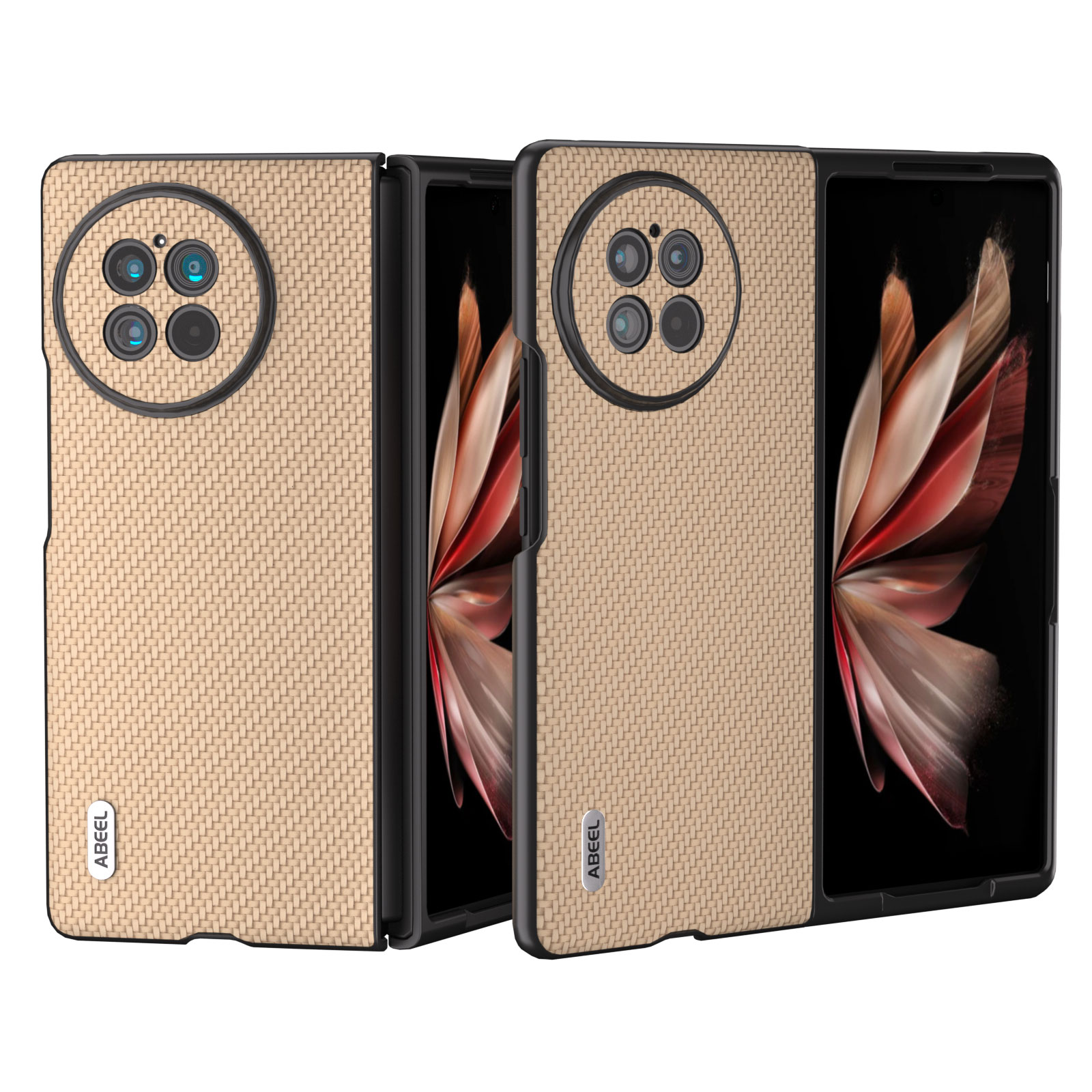 

ABEEL Für Vivo X Fold2 Kohlefaser Textur Hülle PU -leder -pc -falt Telefonabdeckung - Hellgelb, vivo X Fold2