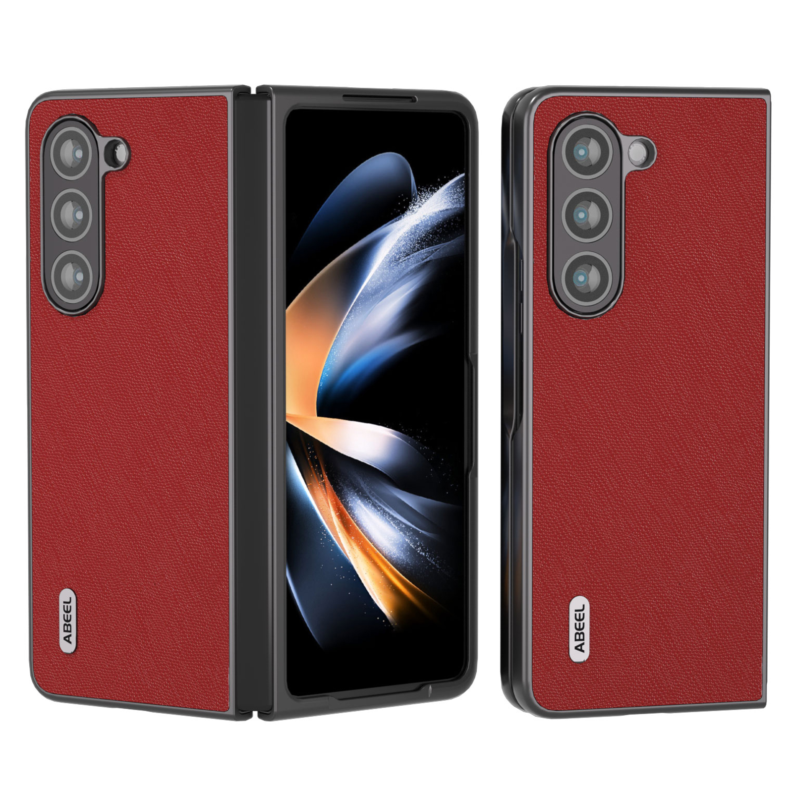 

ABEEL Für Samsung Galaxy Z Fold5 5G Cross Textur Faltphone Hülle Kuhspanner -leder -pc -abdeckung - Rot, Galaxy Z Fold5 5G
