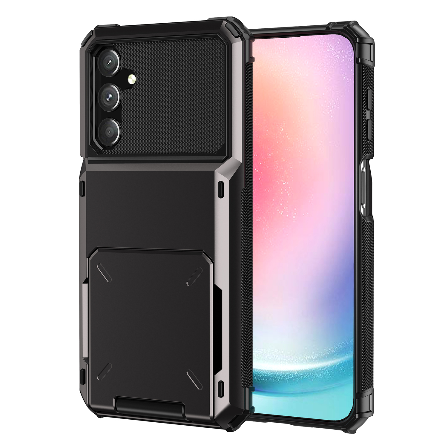 

Für Samsung Galaxy A24 4G TPU + PC Schockdichte Telefonkoffer Flip Open Card Slot Deckung - Schwarz, Galaxy A24 4G