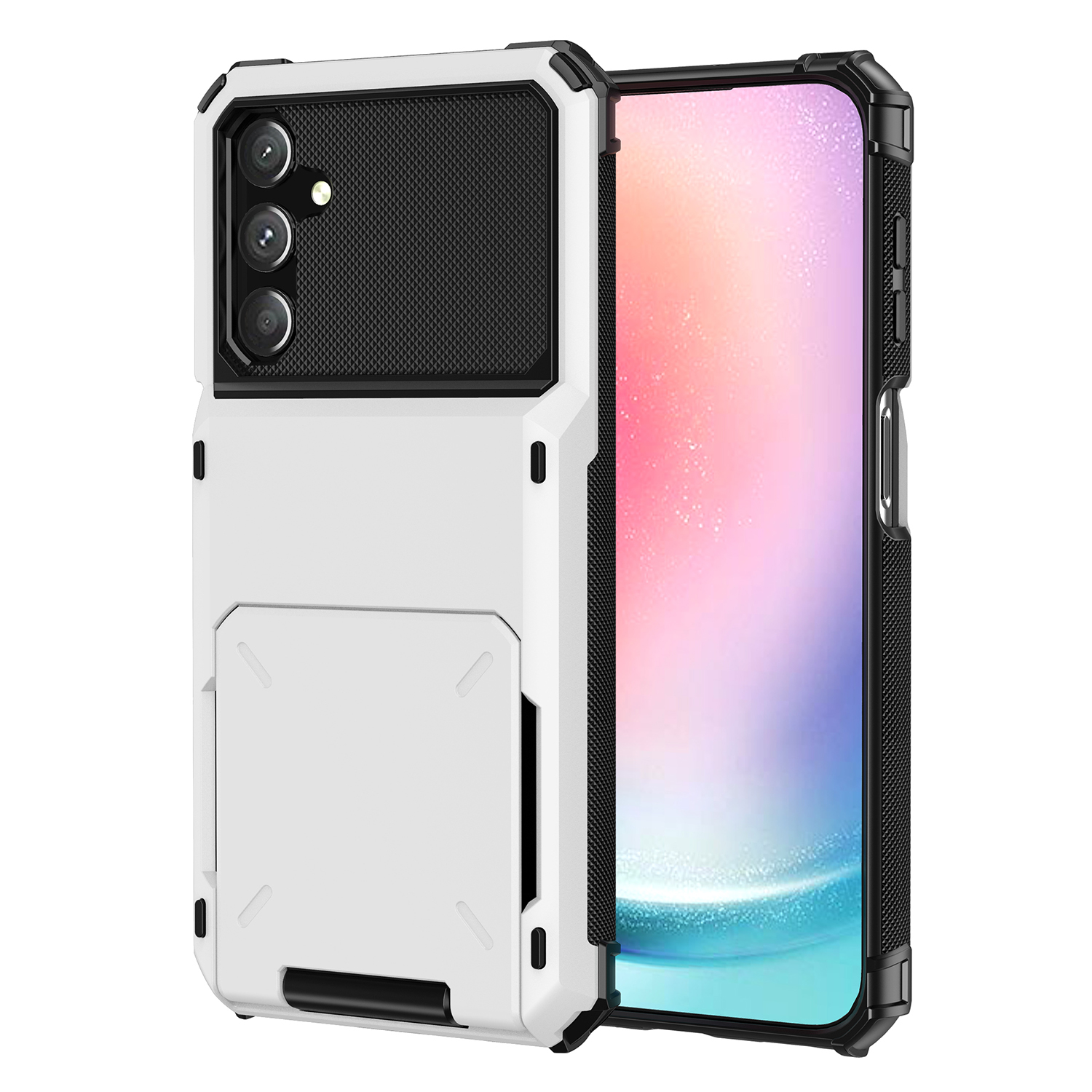 

Für Samsung Galaxy A24 4G TPU + PC Schockdichte Telefonkoffer Flip Open Card Slot Deckung - Weiss, Galaxy A24 4G