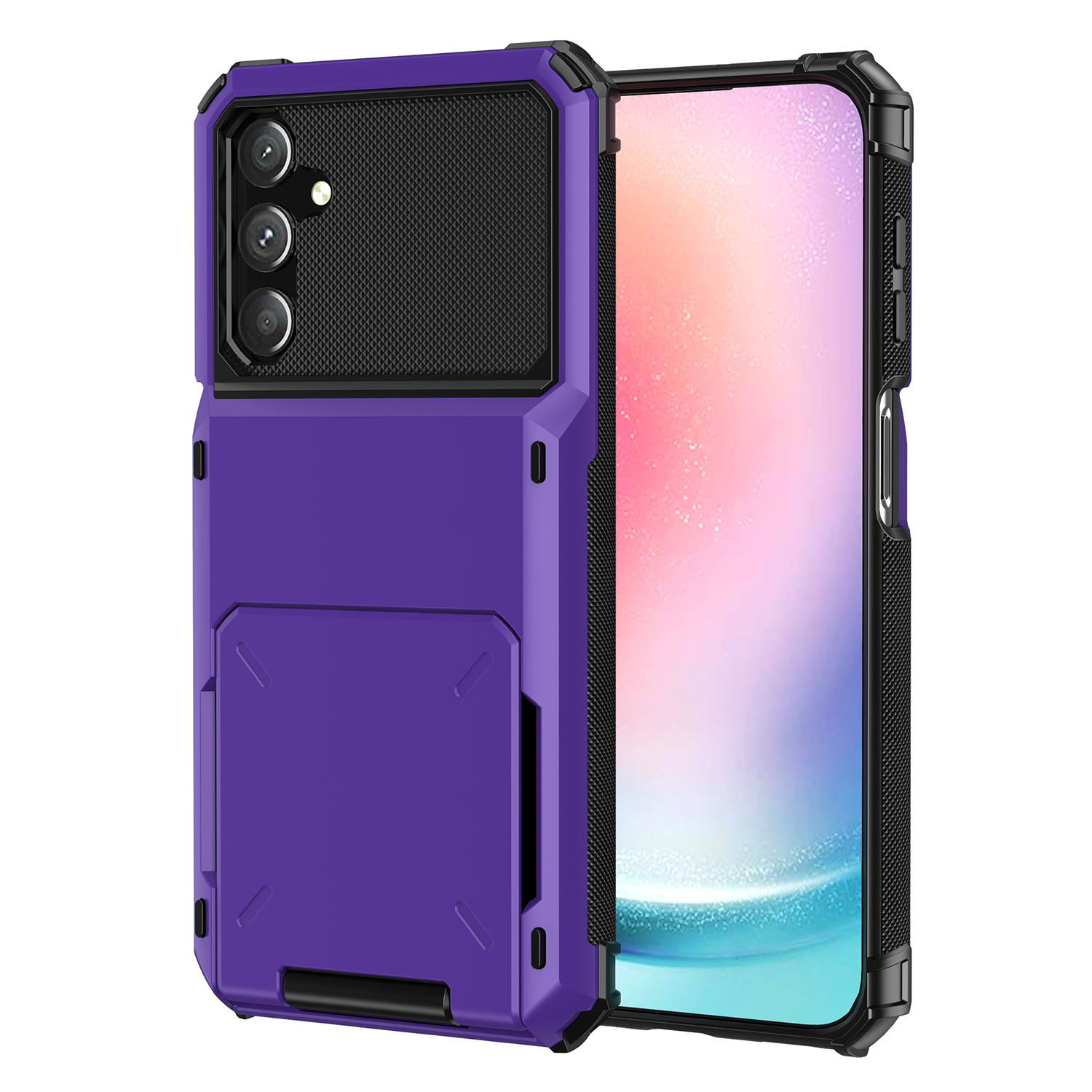 

Für Samsung Galaxy A24 4G TPU + PC Schockdichte Telefonkoffer Flip Open Card Slot Deckung - Lila, Galaxy A24 4G