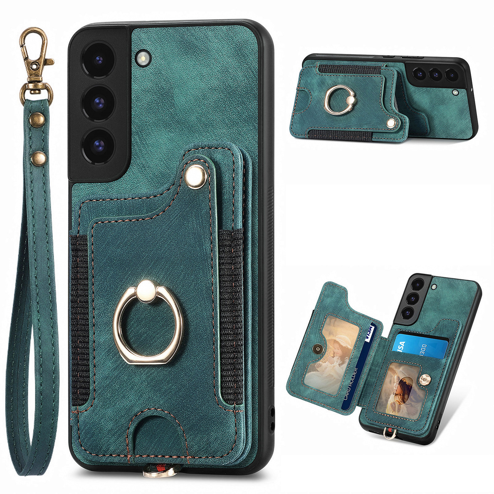 

Für Samsung Galaxy S22+ 5G Kickstand -telefonhülle PU -leder -pc+ Tpu RFID -blockierungskartenschlitzabdeckung - Grün, Galaxy S22+ 5G