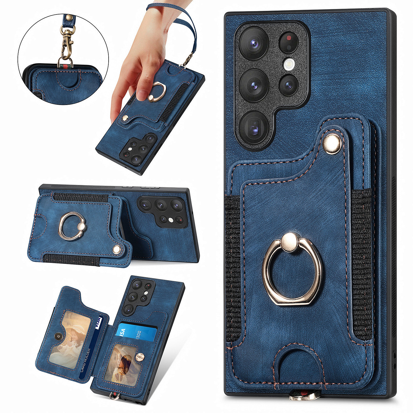 

Für Samsung Galaxy S23 Ultra PU Leder+pc+tpu RFID Blocking Case Card Slot Kickstand Telefonabdeckung - Dunkelblau, Galaxy S23 Ultra