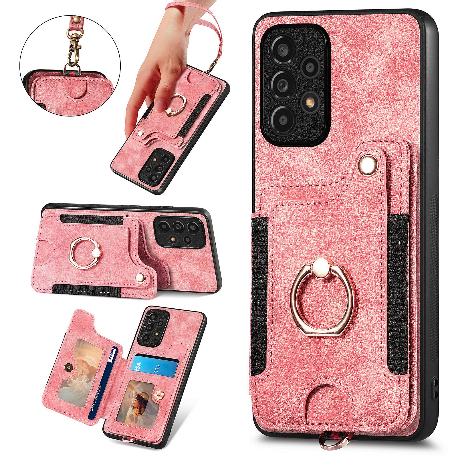 

Für Samsung Galaxy A53 5G Card Slot Phone Hülle PU Leder+pc+tpu Kickstand RFID -blockierung Cover - Rosa, Samsung Galaxy A53 5G