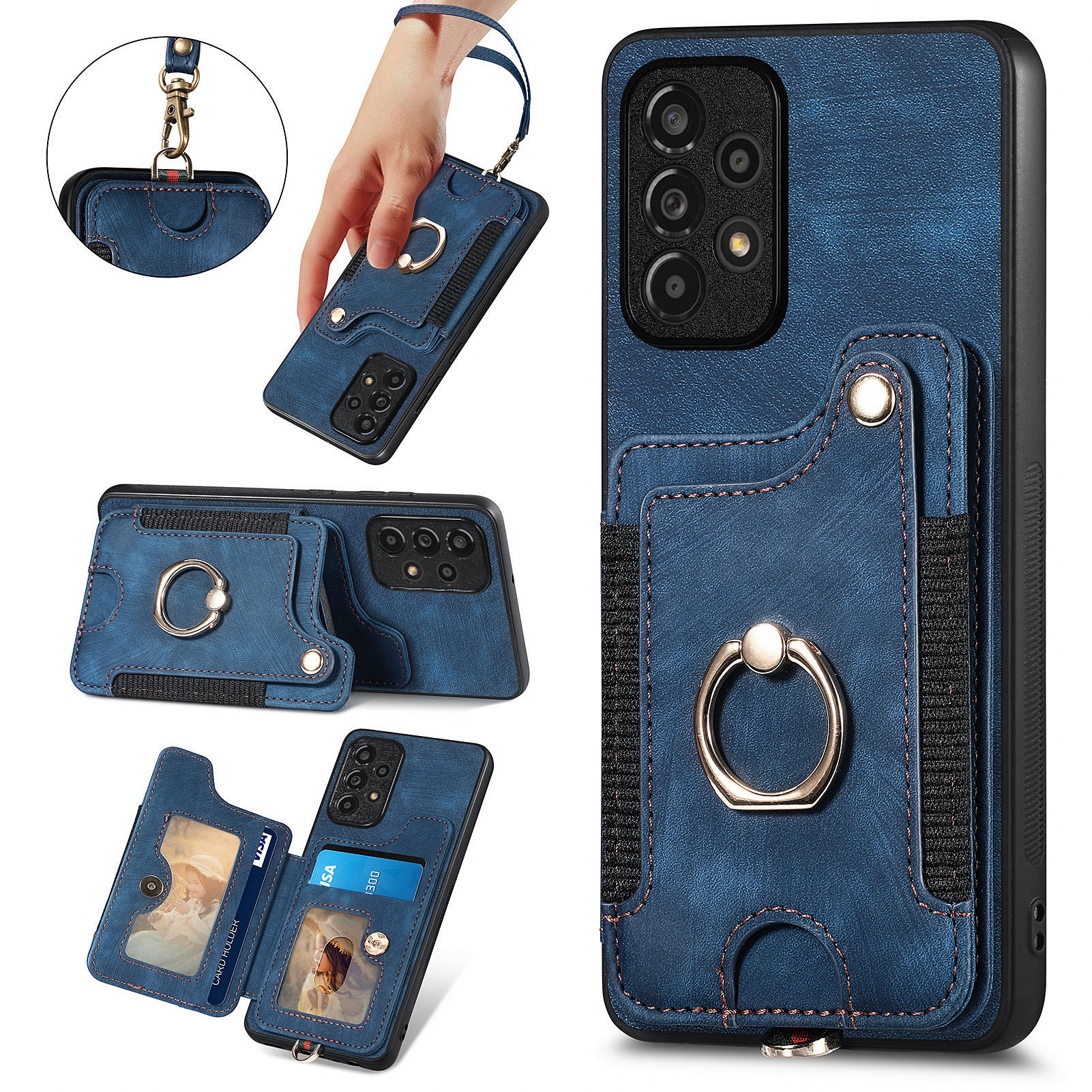 

Für Samsung Galaxy A53 5G Card Slot Phone Hülle PU Leder+pc+tpu Kickstand RFID -blockierung Cover - Dunkelblau, Samsung Galaxy A53 5G