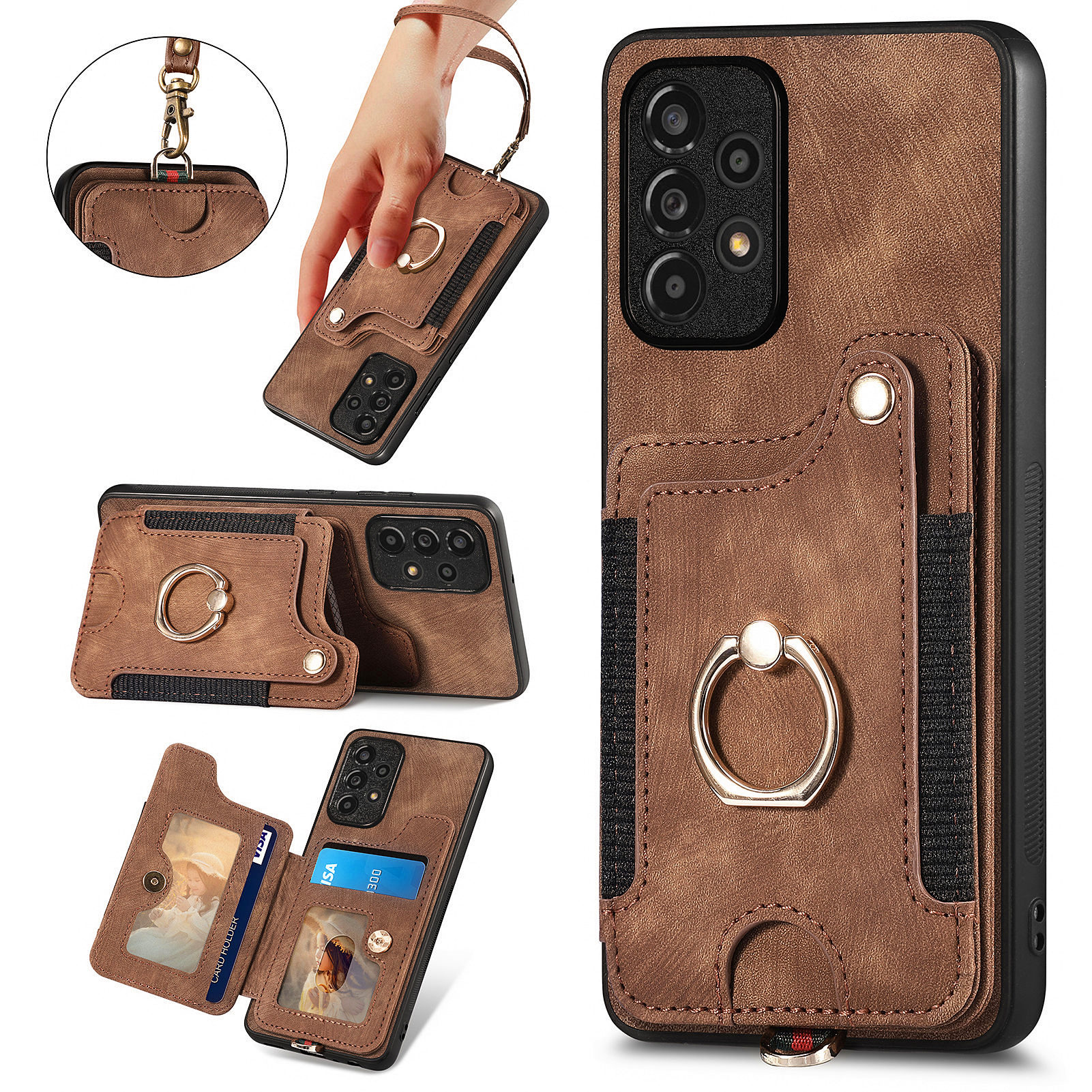 

Für Samsung Galaxy A53 5G Card Slot Phone Hülle PU Leder+pc+tpu Kickstand RFID -blockierung Cover - Braun, Samsung Galaxy A53 5G