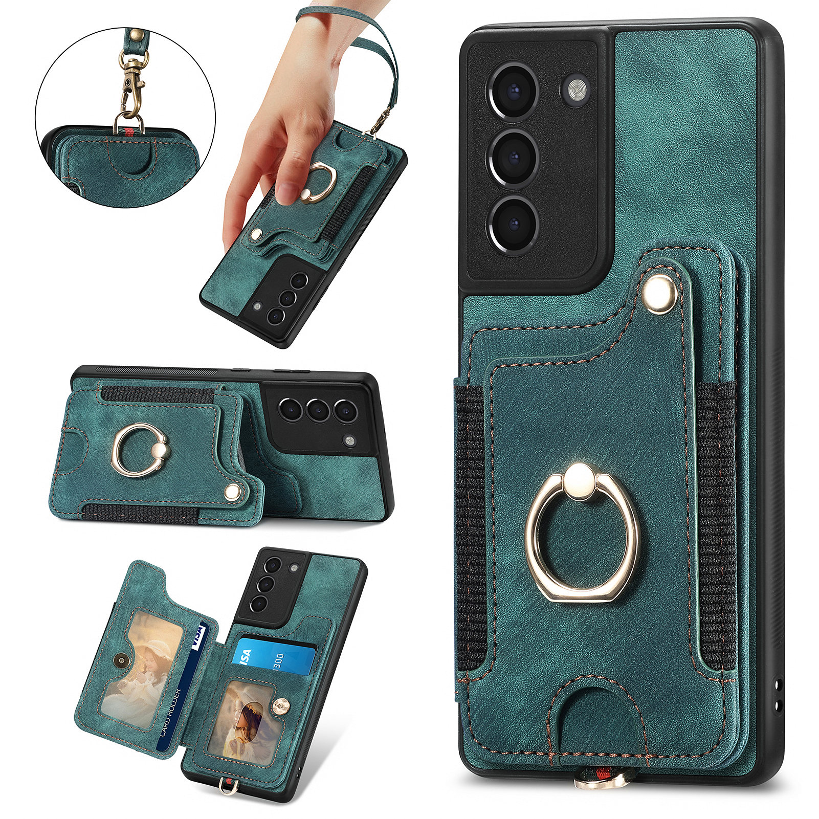 

Für Samsung Galaxy S21 fe 5G Card Slot Slot Kickstand Phone Hülle PU Leder+pc+tpu RFID -blockierabdeckung - Grün, Galaxy S21 FE 5G