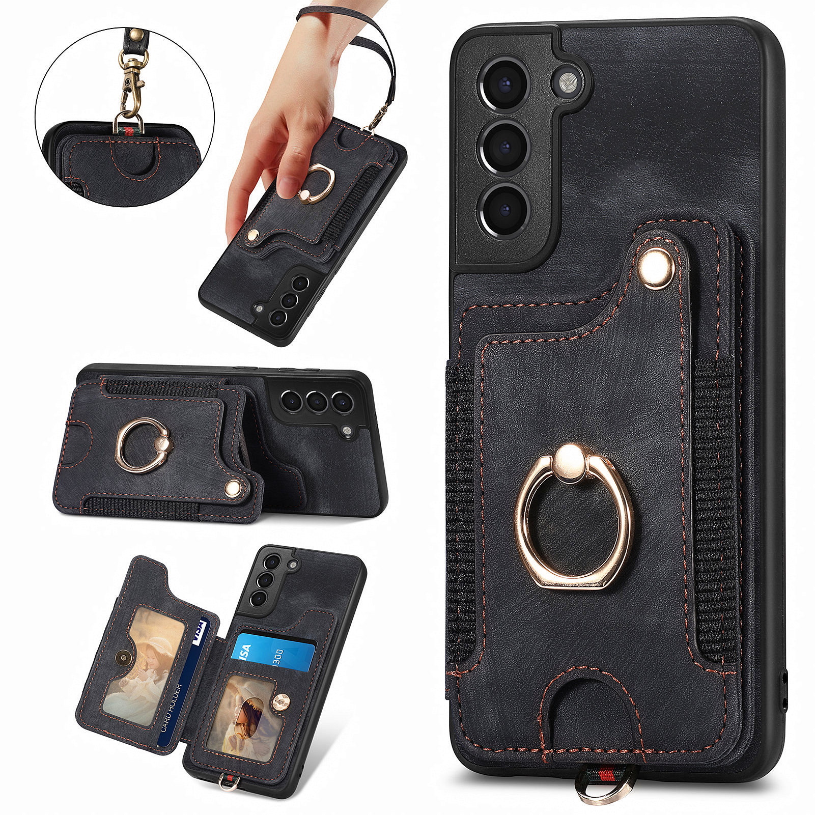 

Telefonabdeckung Für Samsung Galaxy S21+ 5g, PU -leder -pc+ Tpu RFID -blockierungskartenhalter Kickstand Hülle - Schwarz, Galaxy S21+ 5G