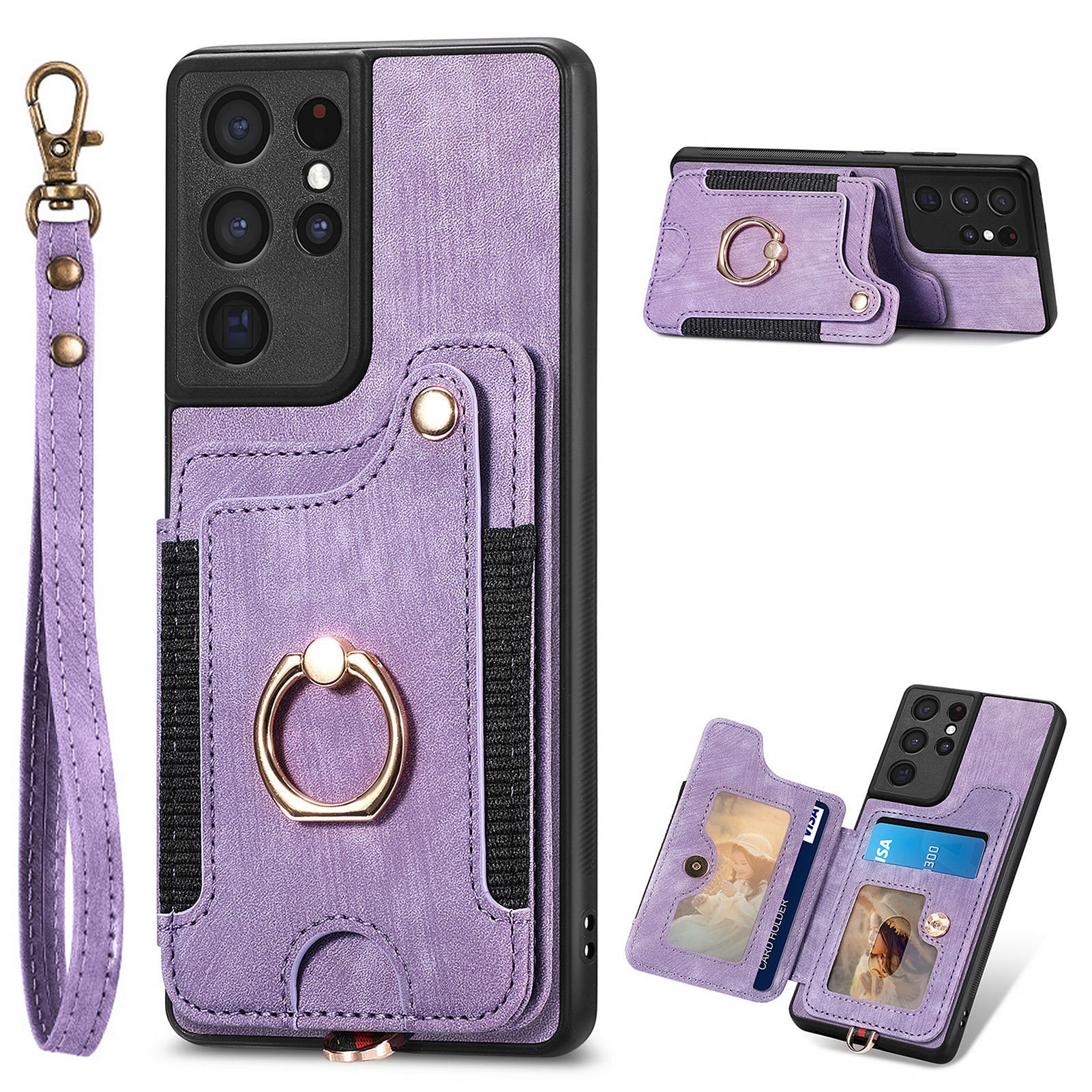 

Für Samsung Galaxy S21 Ultra 5G RFID -blockierungskartenhalter -telefonabdeckung PU -leder -pc+tpu -kickstand Hülle - Lila, Galaxy S21 Ultra 5G