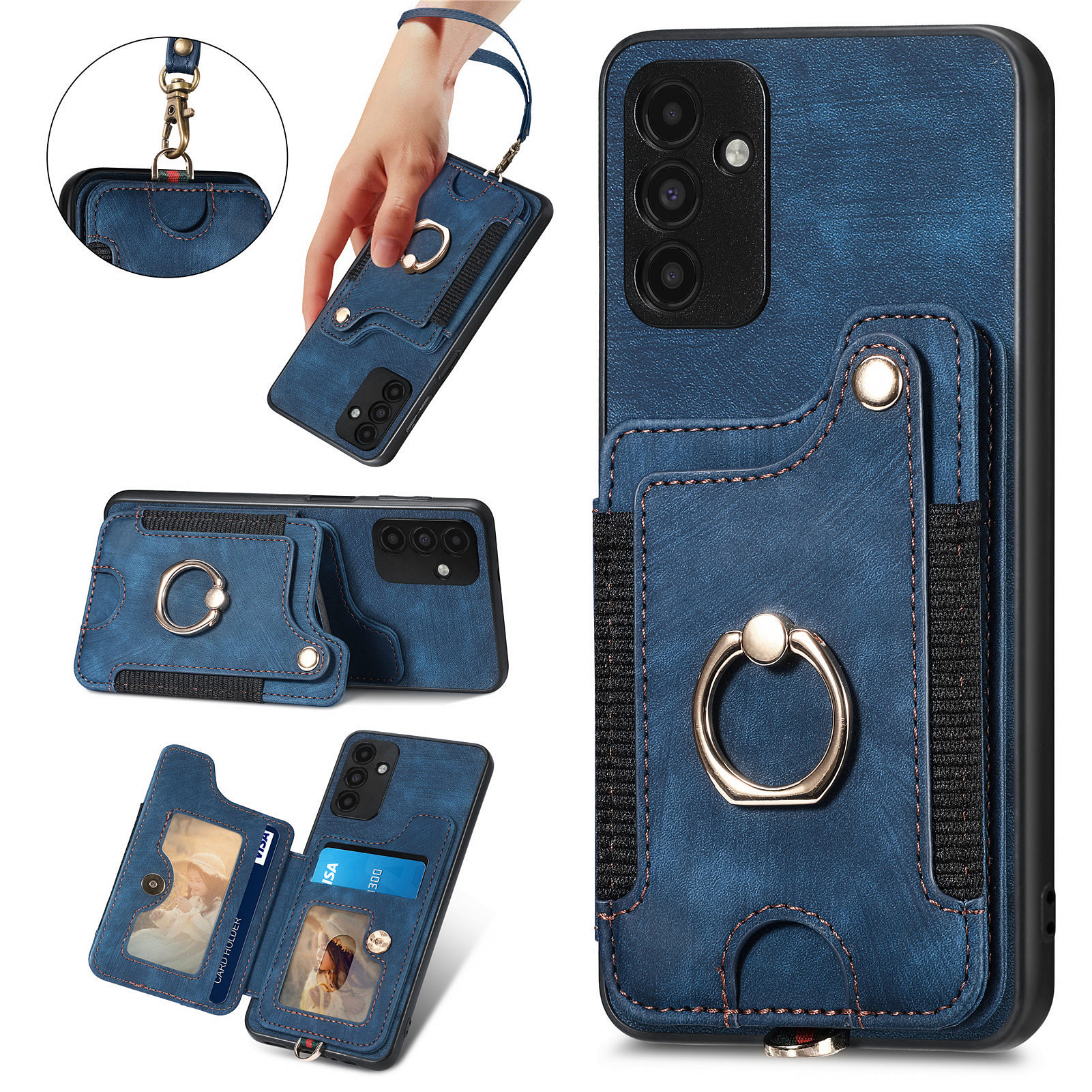 

Stoßdichtes Abdeckung Für Samsung Galaxy A13 5G RFID -blockierungskartenhalter PU Leder+pc+tpu Kickstand Telefonhülle - Dunkelblau, Galaxy A13 5G