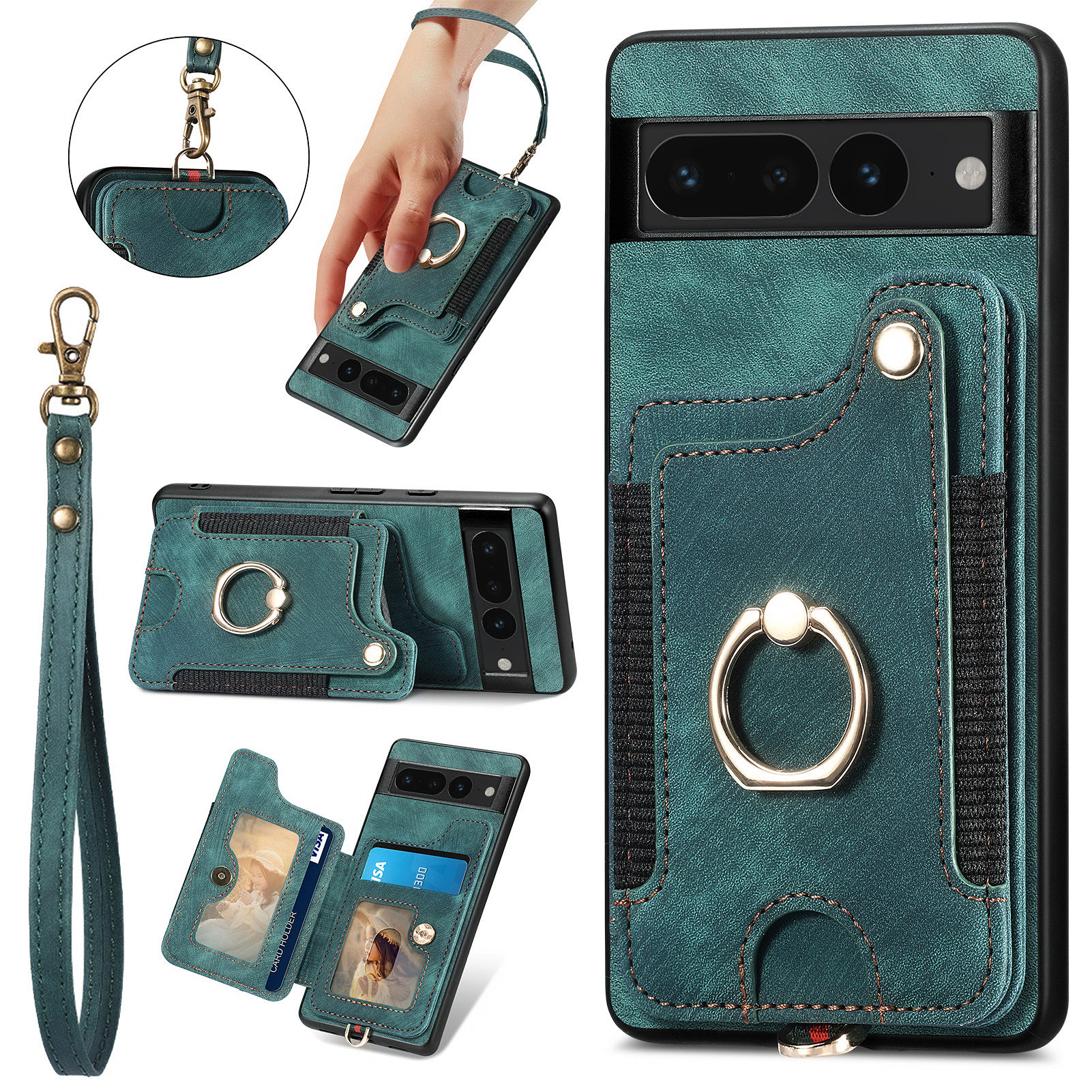 

RFID -blockierungscover Für Google Pixel 7 Pro 5G -kartenhalter PU Leder+pc+tpu Kickständer Telefonhülle - Grün, Google Pixel 7 Pro 5G