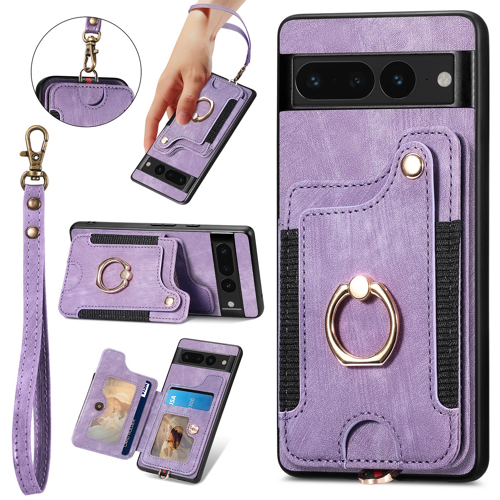 

RFID -blockierungscover Für Google Pixel 7 Pro 5G -kartenhalter PU Leder+pc+tpu Kickständer Telefonhülle - Lila, Google Pixel 7 Pro 5G