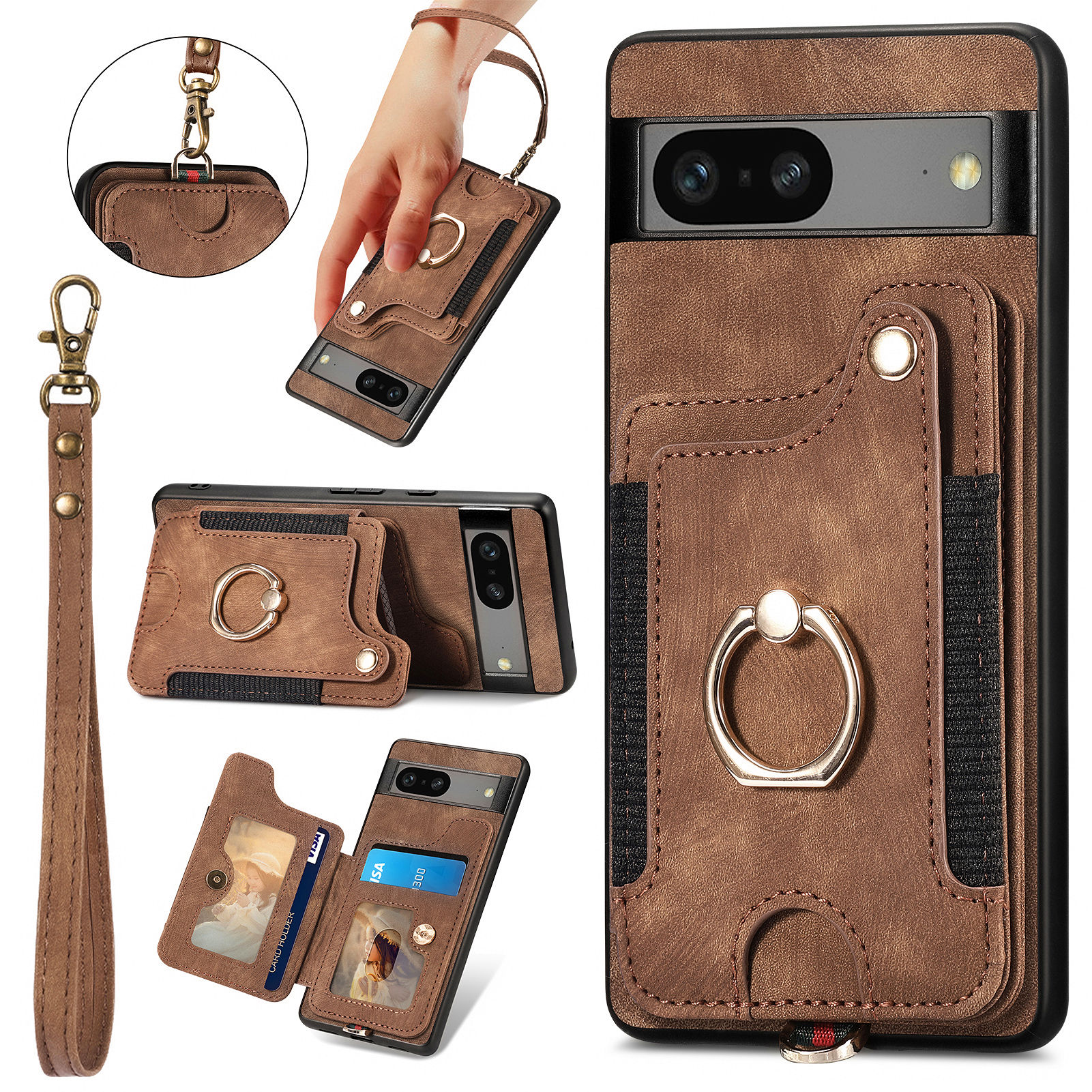 

Für Google Pixel 7 5G PU Leder+pc+tpu -kickstand -handy -karten -karten -slot RFID -blockierungsabdeckung - Braun, Google Pixel 7 5G