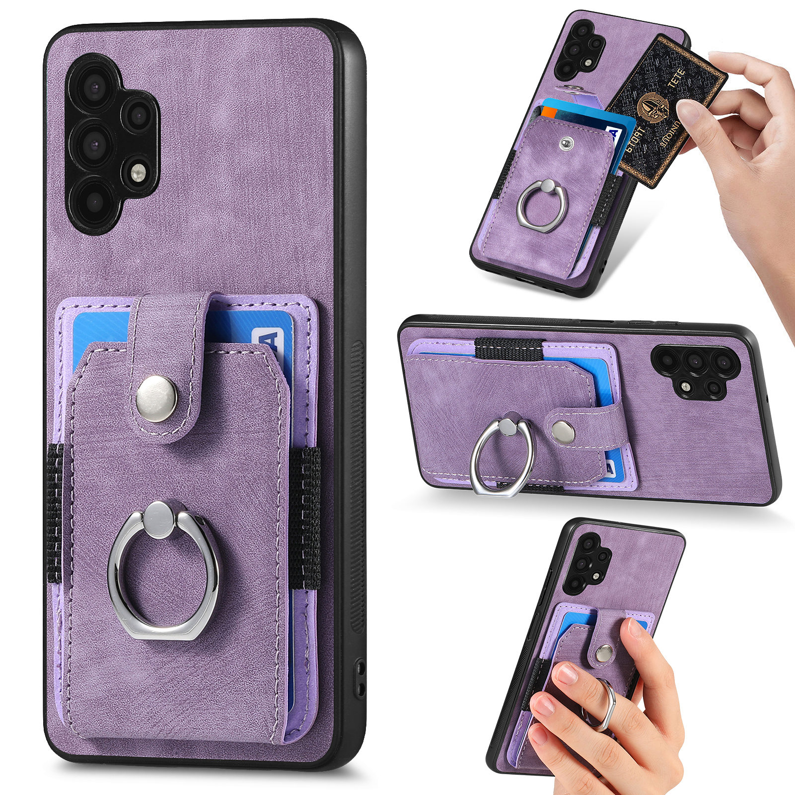 

Telefonkoffer Für Samsung Galaxy A32 5G / M32 5G Ring Kickstand PU -leder -pc+tpu -kartenschlitzabdeckung - Helles Lila, Galaxy A32 5G
