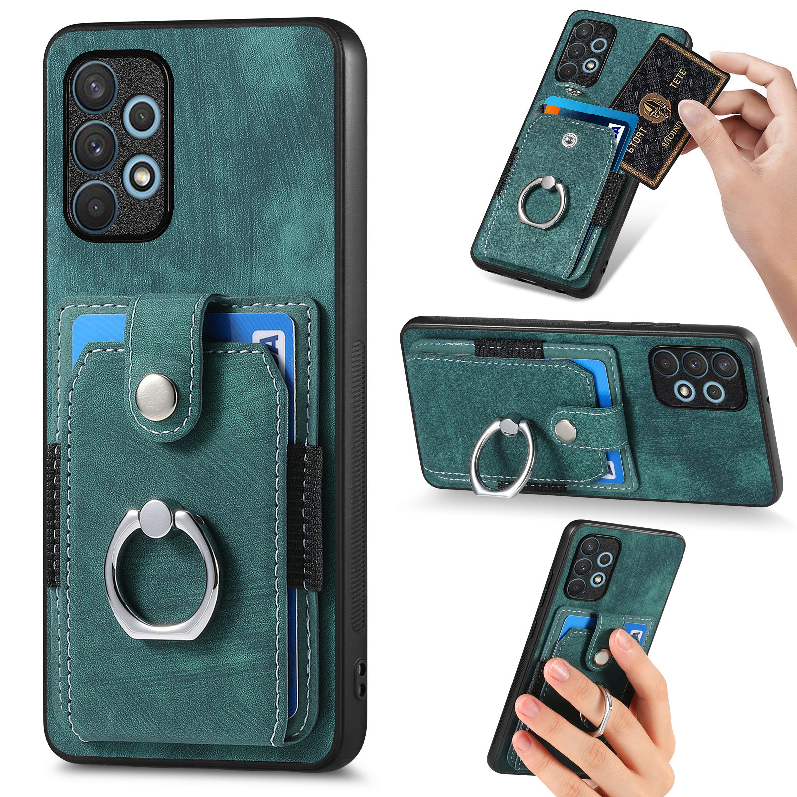 

Für Samsung Galaxy A32 4G (EU -version) Schockdosenkoffer PU Leather TPU PC -hülle Kartenhalter Kickstand Telefonabdeckung - Grün, Samsung Galaxy A32 4G (EU Version)