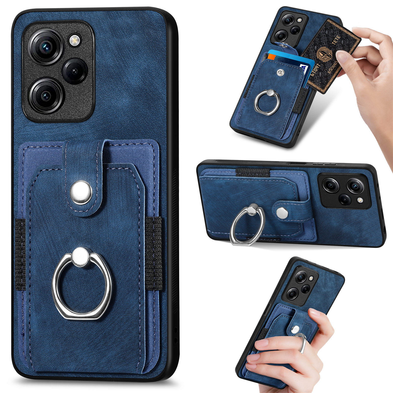 

Kickstand -telefonkoffer Für Xiaomi Poco X5 Pro 5G / Redmi Note 12 Pro Speed ​​5g, PU -leder -pc+tpu -kartenschlitzabdeckung - Dunkelblau, Xiaomi Poco X5 Pro 5G