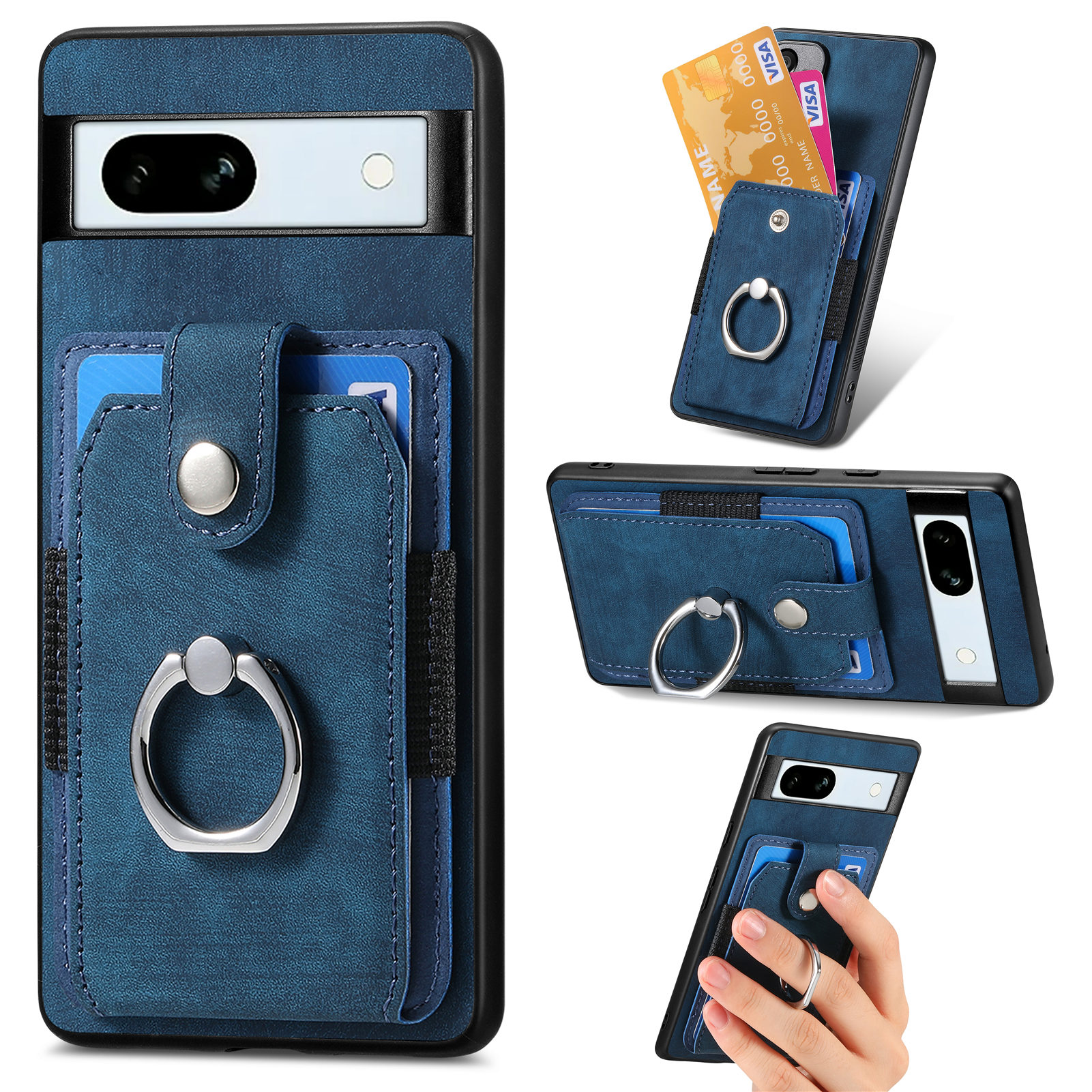 

Für Google Pixel 7a -kartenschlitz Zurück -telefon Hülle Kickstand PU Leder+pc+tpu -abdeckung - Dunkelblau, Google Pixel 7a