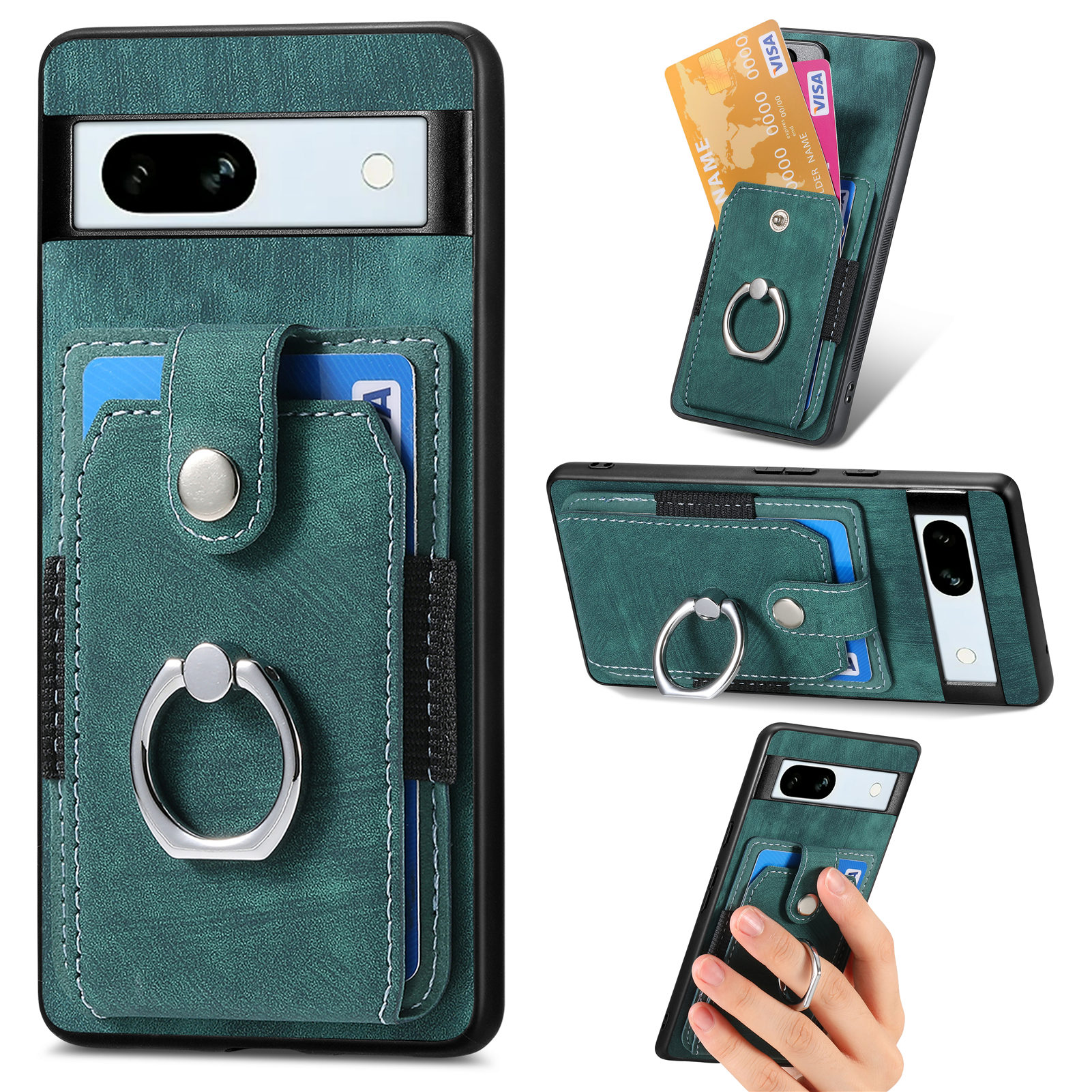 

Für Google Pixel 7a -kartenschlitz Zurück -telefon Hülle Kickstand PU Leder+pc+tpu -abdeckung - Grün, Google Pixel 7a