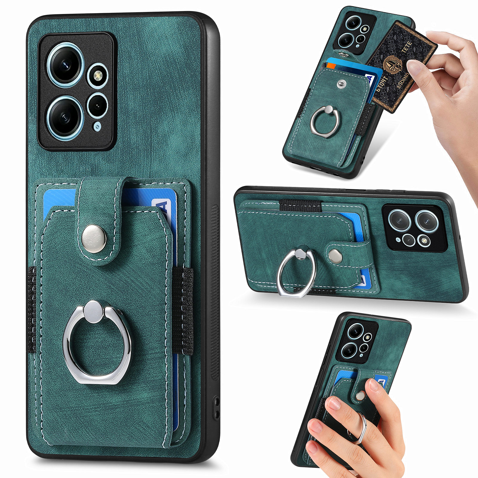 

Für Xiaomi Redmi Note 12 4G Anti-Scratch Kickstand-hülle PU Leder TPU PC Phone Hülle Kartenhalter Schockdcoverabdeckung - Grün, Xiaomi Redmi Note 12 4G