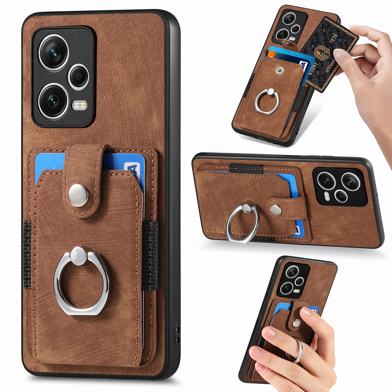 

Für Xiaomi Redmi Note 12 Pro+ 5G Kickstand -hülle PU Leder TPU PC Phone Hülle Kartenhalter Telefonabdeckung - Braun, Xiaomi Redmi Note 12 Pro+ 5G