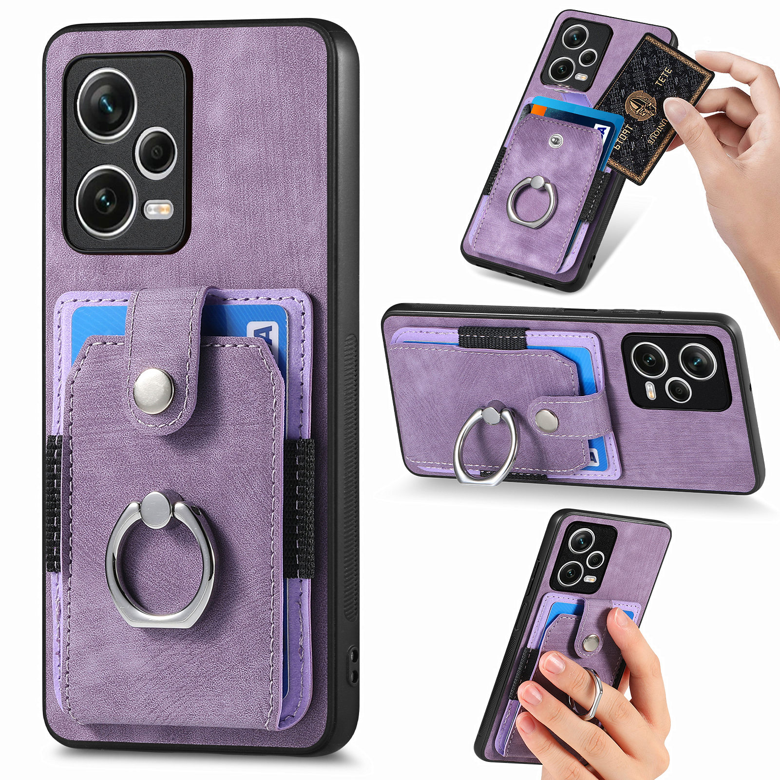 

Für Xiaomi Redmi Note 12 Pro+ 5G Kickstand -hülle PU Leder TPU PC Phone Hülle Kartenhalter Telefonabdeckung - Helles Lila, Xiaomi Redmi Note 12 Pro+ 5G