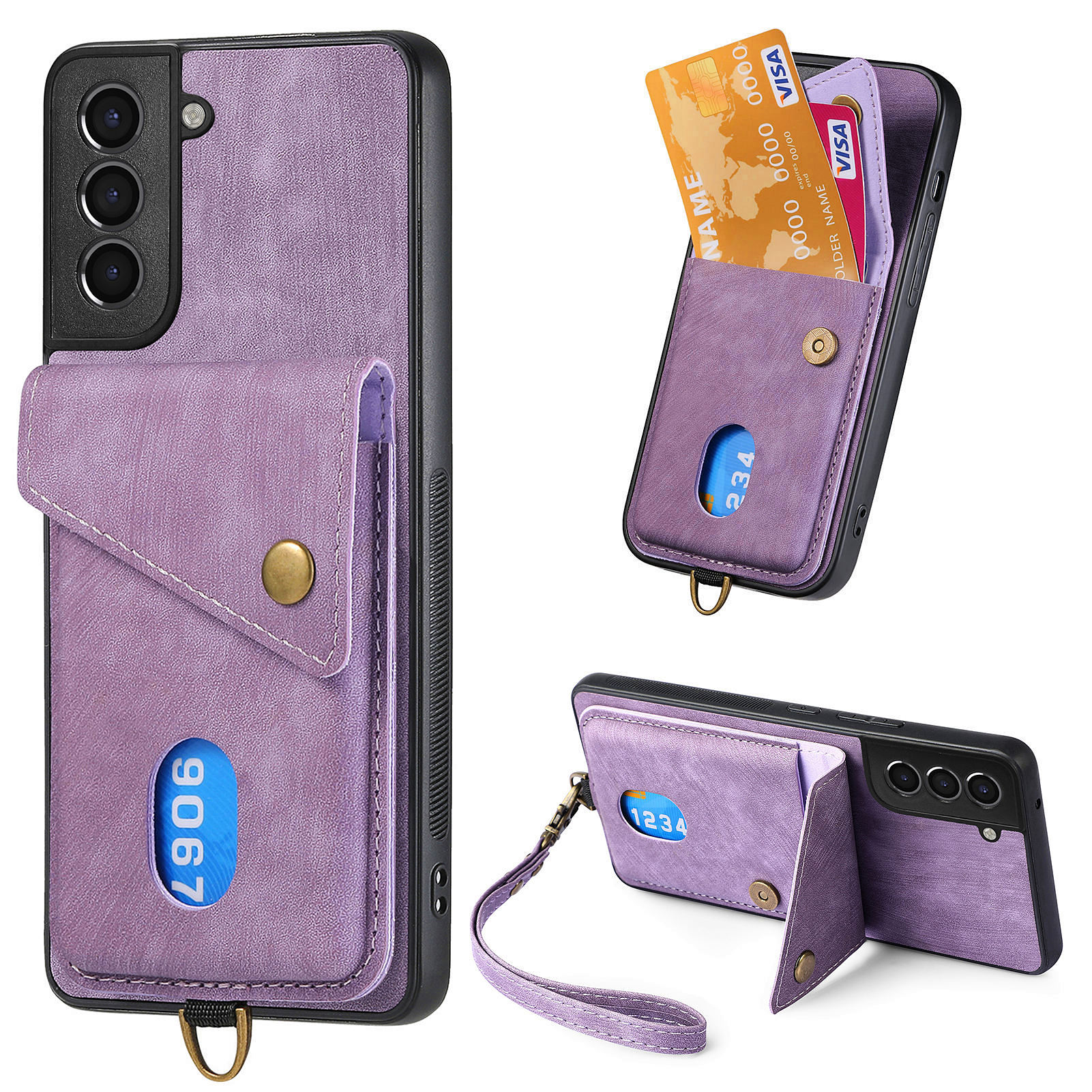 

Für Samsung Galaxy S21 fe 5G Kickstand Hülle PU Lederbeschichtete PC+TPU -telefon -kickstand -cover - Lila, Galaxy S21 FE 5G