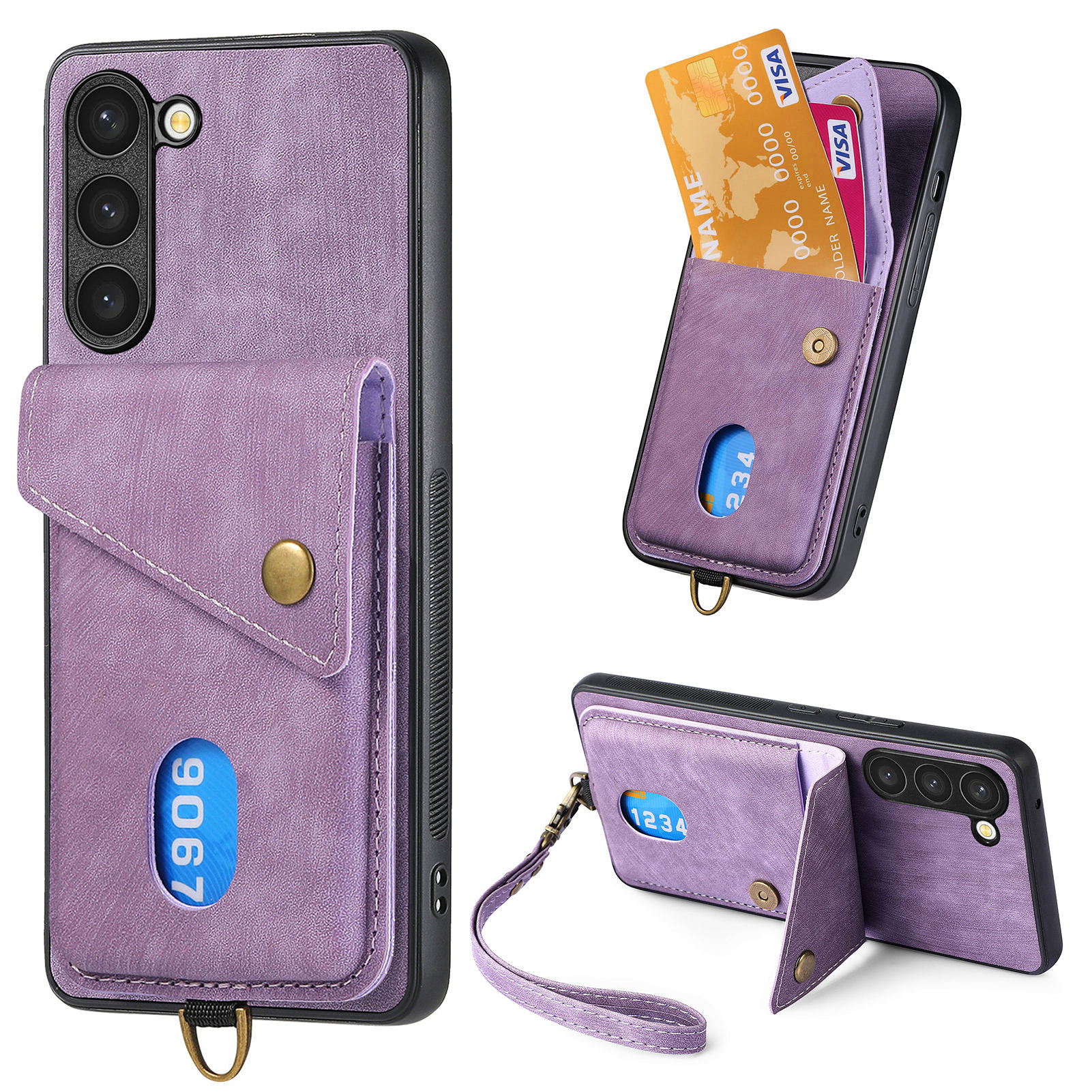 

Lederbeschichtete PC+TPU -hülle Für Samsung Galaxy S23 Kartenhalter Kickstand -telefonabdeckung - Lila, Galaxy S23