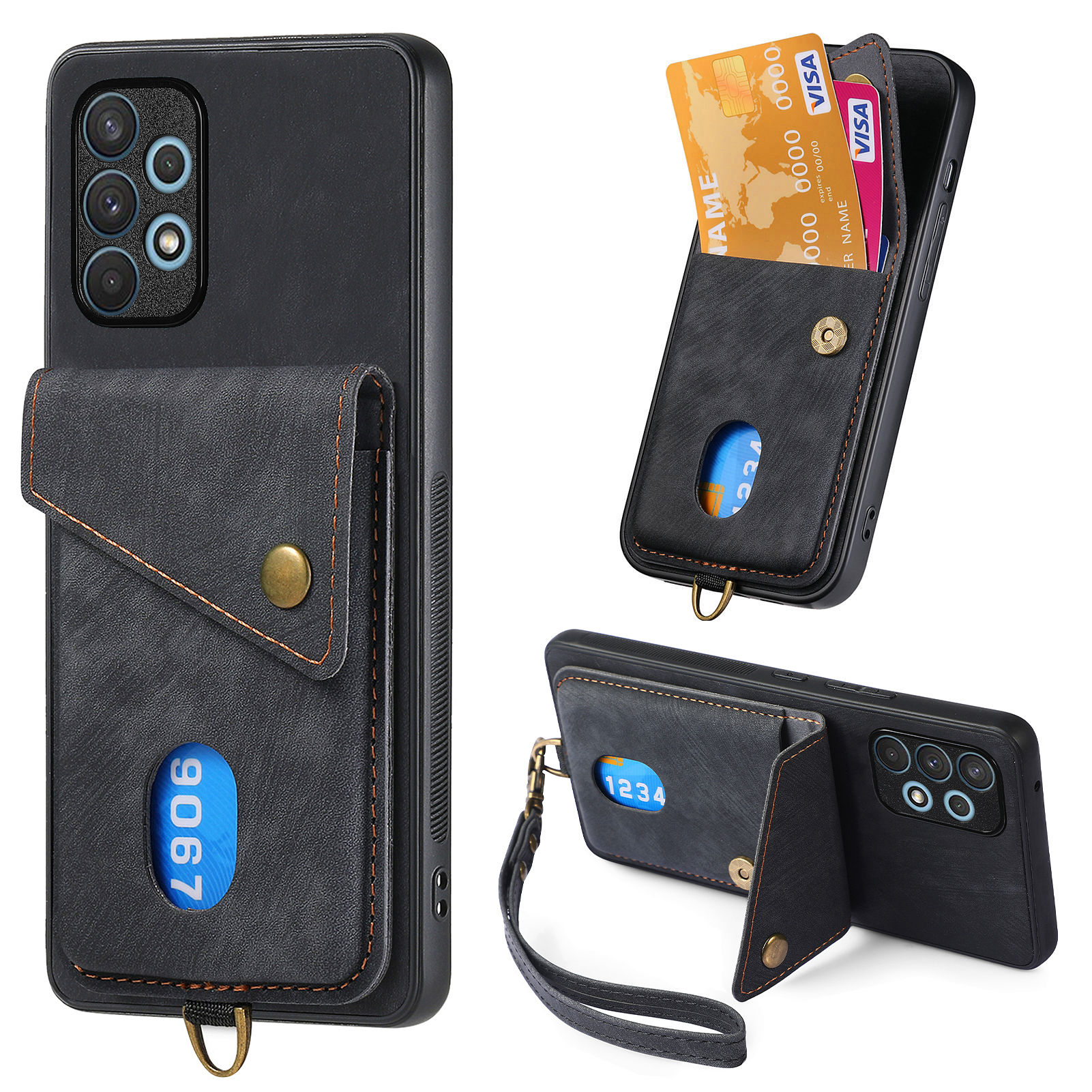 

Telefonhülle Für Samsung Galaxy A32 4G (EU -version) Kartenhalter Kickstand PU Leder+pc+tpu - Schwarz, Samsung Galaxy A32 4G (EU Version)