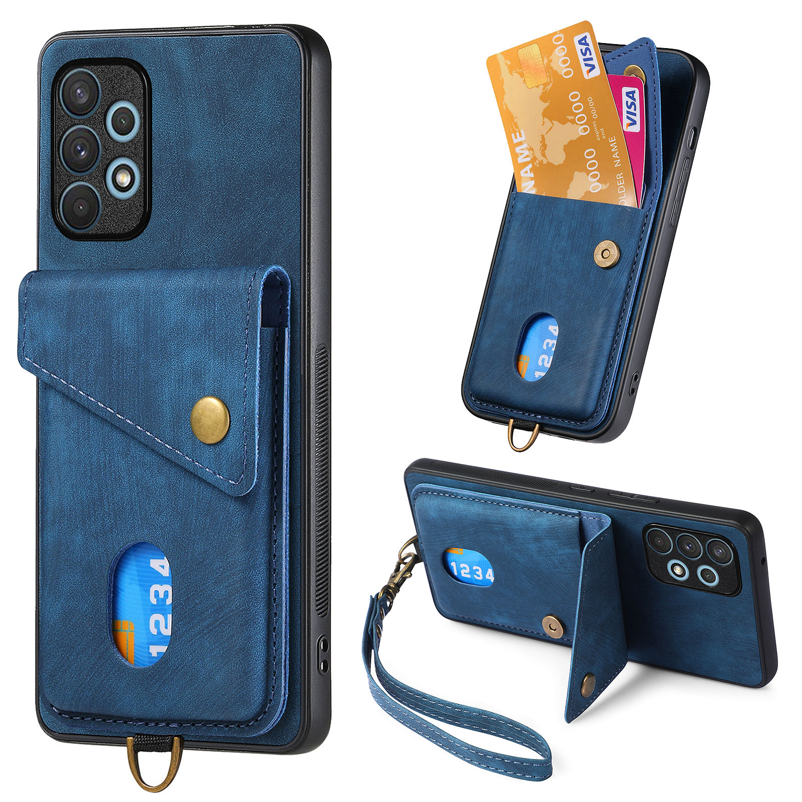 

Telefonhülle Für Samsung Galaxy A32 4G (EU -version) Kartenhalter Kickstand PU Leder+pc+tpu - Blau, Samsung Galaxy A32 4G (EU Version)