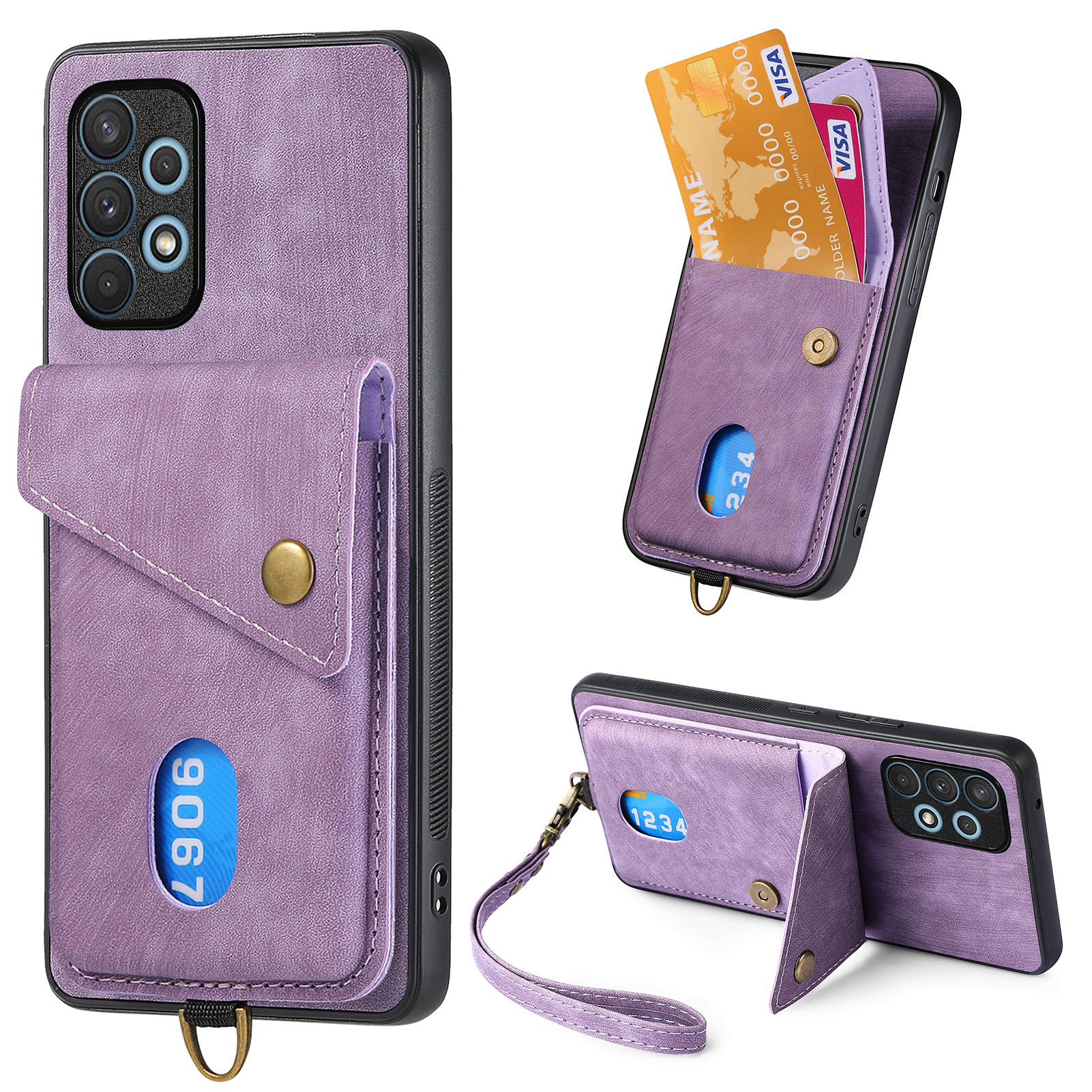 

Telefonhülle Für Samsung Galaxy A32 4G (EU -version) Kartenhalter Kickstand PU Leder+pc+tpu - Lila, Samsung Galaxy A32 4G (EU Version)