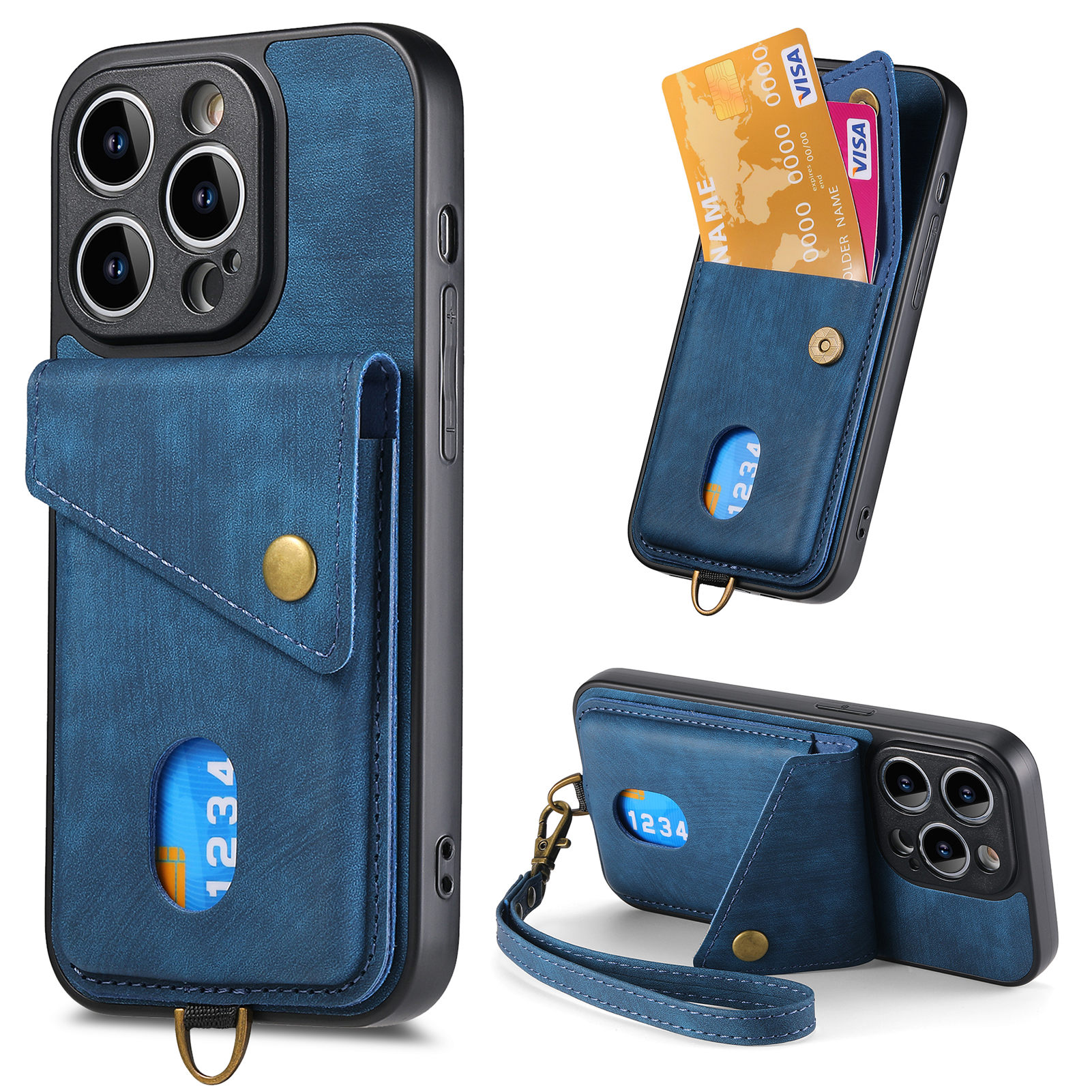 

Kartenhalter Kickstand Hülle Für Iphone 14 Pro Max, PU -leder -pc+tpu -telefonabdeckung - Blau, iPhone 14 Pro Max