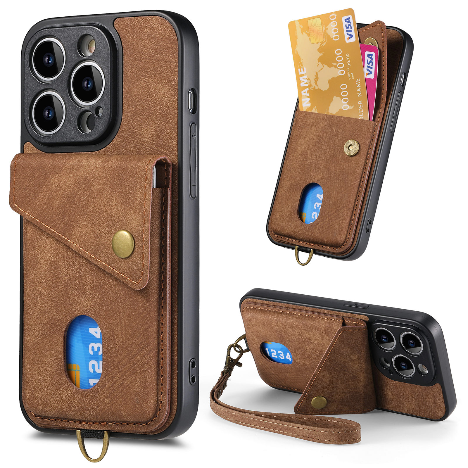 

Kartenhalter Kickstand Hülle Für Iphone 14 Pro Max, PU -leder -pc+tpu -telefonabdeckung - Braun, iPhone 14 Pro Max