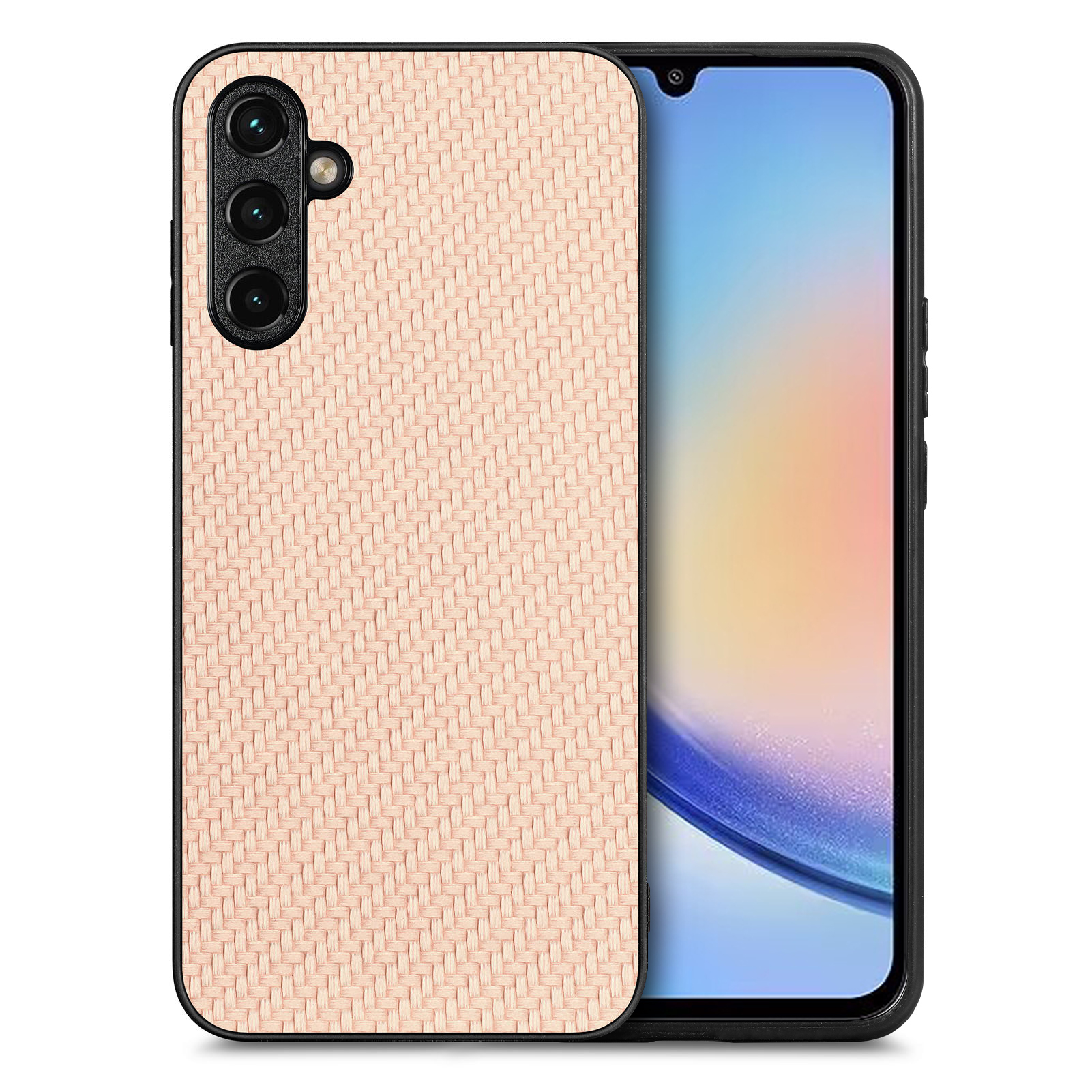 

Für Samsung Galaxy A34 5G Carbonfaser Textur Mobile Hülle Lederbeschichtete PC+TPU -abdeckung - Khaki, Galaxy A34 5G