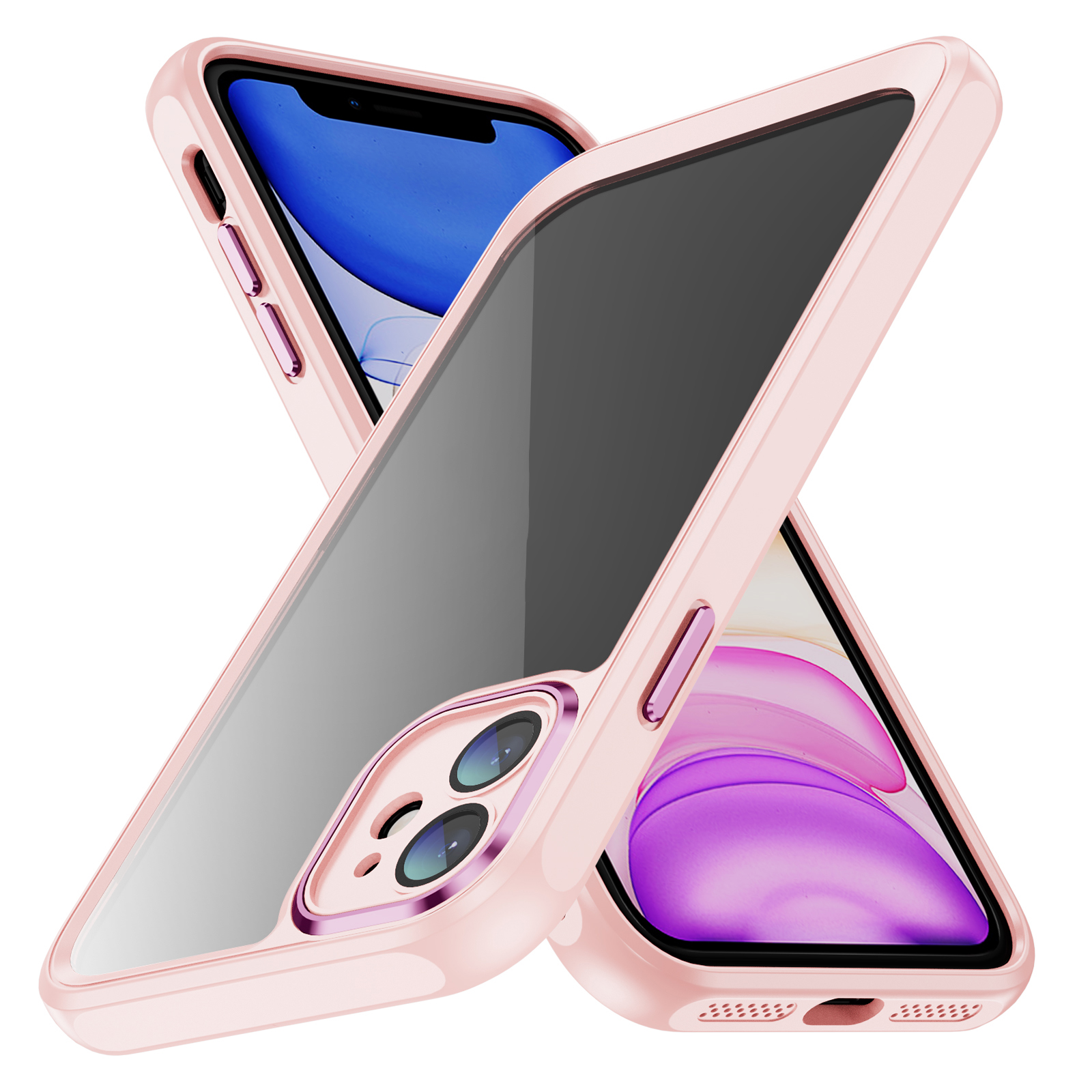 

Für Das Iphone 11 Hybridschockdicht Von TPU + Acryl -phone -hülle Metallkamera Rahmen Klare Rückzugabdeckung - Aprikosenrosa, iPhone 11