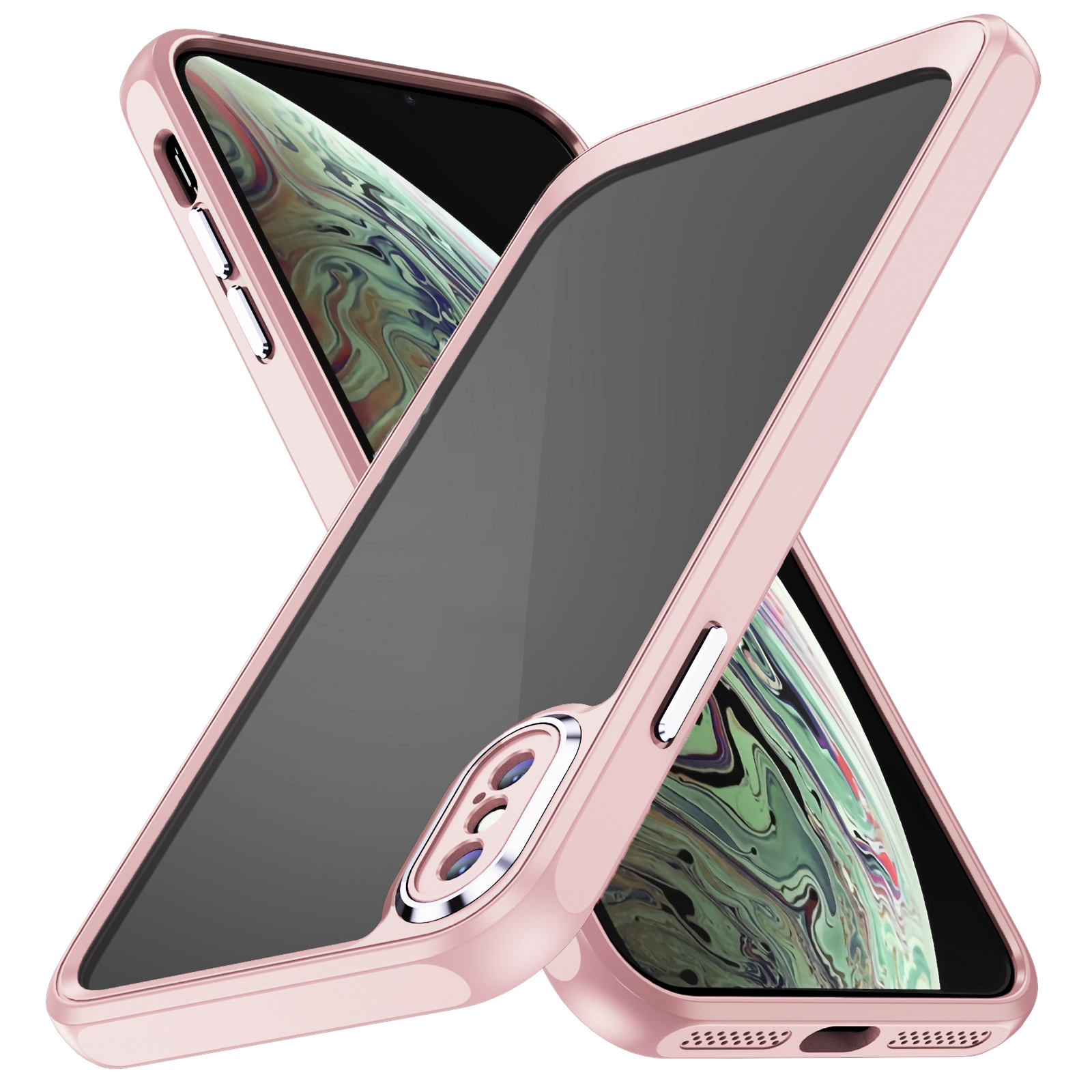 

Für Das Iphone XS Max Clear Clear Acryl + Tpu-schutzhülle Metallkamera Rahmen Anti-kratzer-telefonabdeckung - Aprikosenrosa, iPhone XS Max 6.5 inch