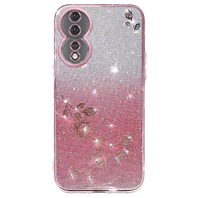 

Telefonabdeckung Für Honor 90, Blumenstressgradient Glitzer TPU -schutzhülle - Roségold, Honor 90
