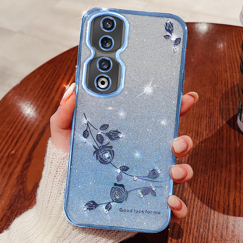 

Telefonabdeckung Für Honor 90 Pro, Blumenstrassgradienten Glitzer TPU Schocksicherer Schutzhülle - Blau, Honor 90 Pro