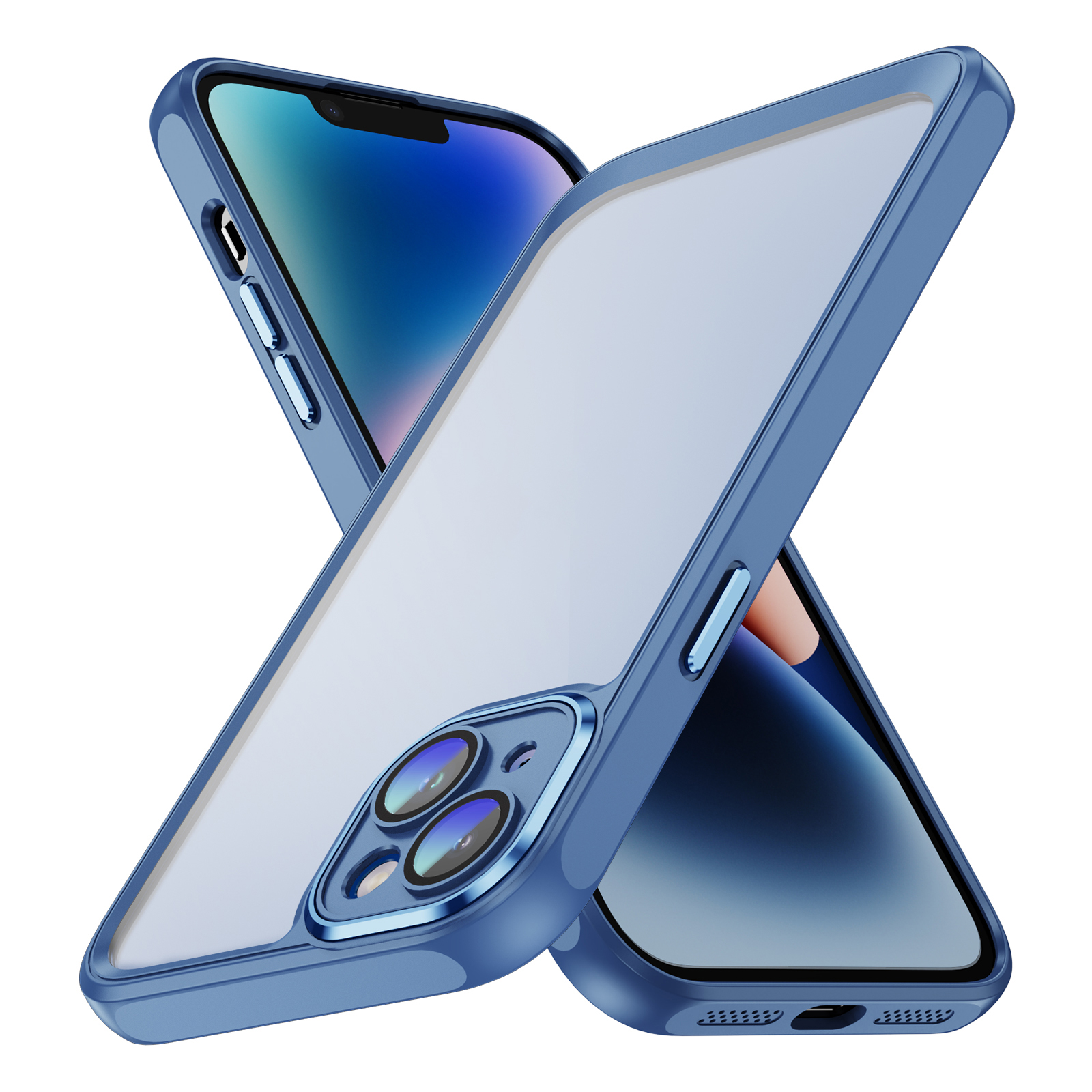 

Für Iphone 14 Transparente Telefonabdeckung Acryl Zurück Tpu-rahmen Anti-fall-fall Mit Kamera-objektivschutzschutz - Blau, iPhone 14
