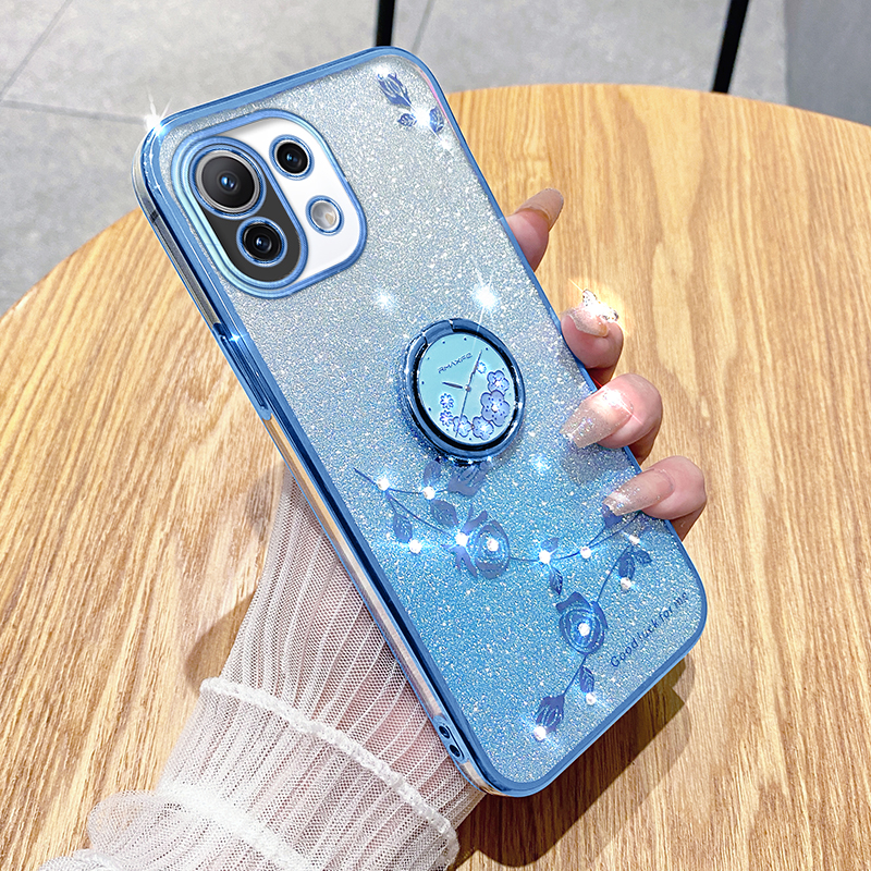 

Für Xiaomi Mi 11 Lite 4g / 5g / 11 Lite 5G NE Kickstand Telefonhülle Strassblume TPU -abdeckung - Blau, Xiaomi Mi 11 Lite 5G