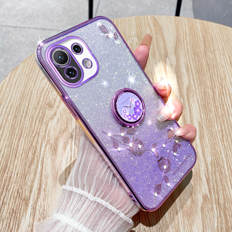 

Für Xiaomi Mi 11 Lite 4g / 5g / 11 Lite 5G NE Kickstand Telefonhülle Strassblume TPU -abdeckung - Lila, Xiaomi Mi 11 Lite 5G