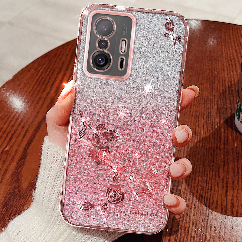 

TPU -fall Für Xiaomi 11T 5G / 11t Pro 5G Anti-scratch-gradient Glitzer Blume Blume Strass Telefonabdeckung - Roségold, Xiaomi 11T Pro 5G